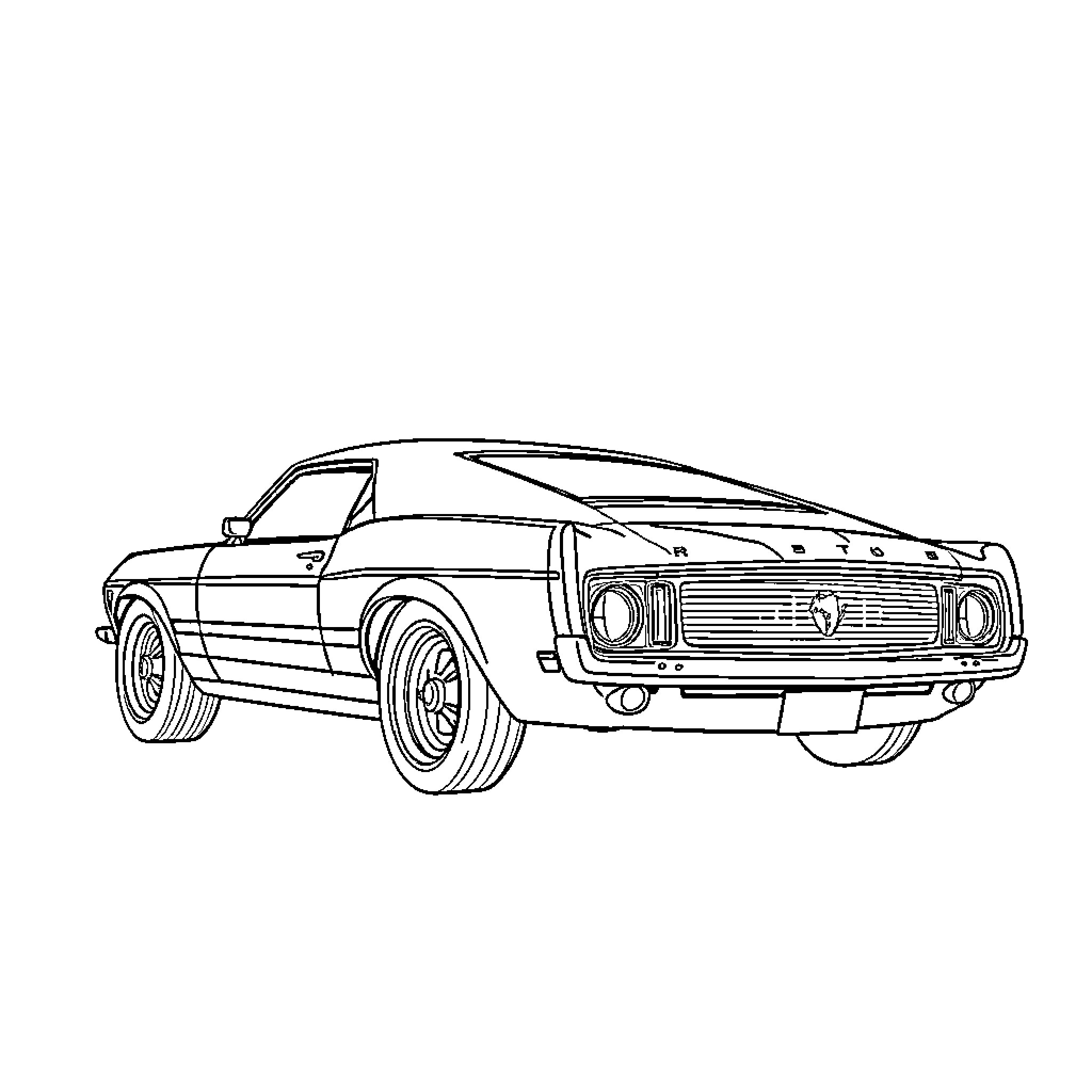 Ford Mustang classic sports car outline Coloring Page (free black-and-white line drawing printable PDF for all, from beginners to advanced learners, including children, teens, adults, and seniors)