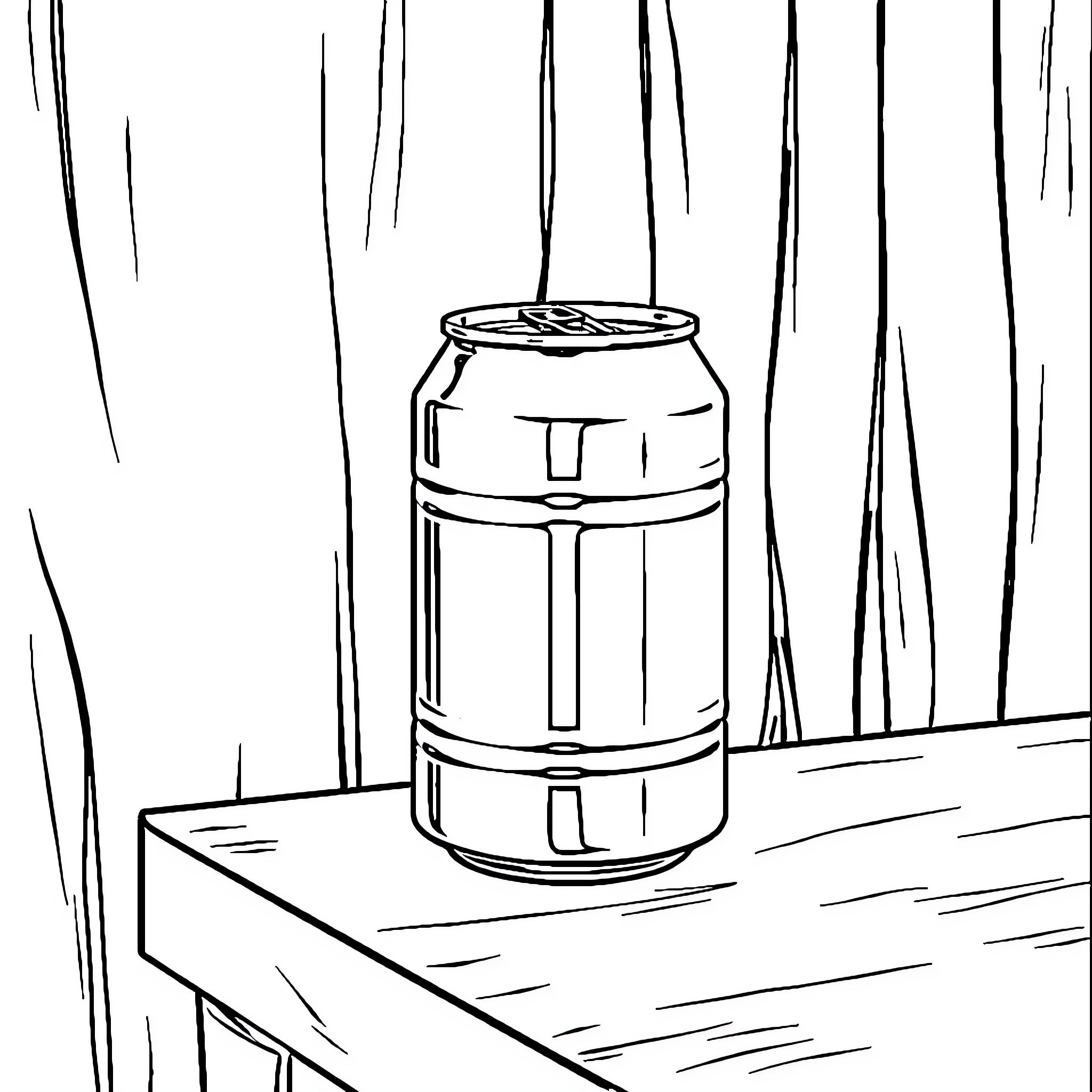 Can a beverage can sit on a wooden table Coloring Page (free black-and-white line drawing printable PDF for all, from beginners to advanced learners, including children, teens, adults, and seniors)