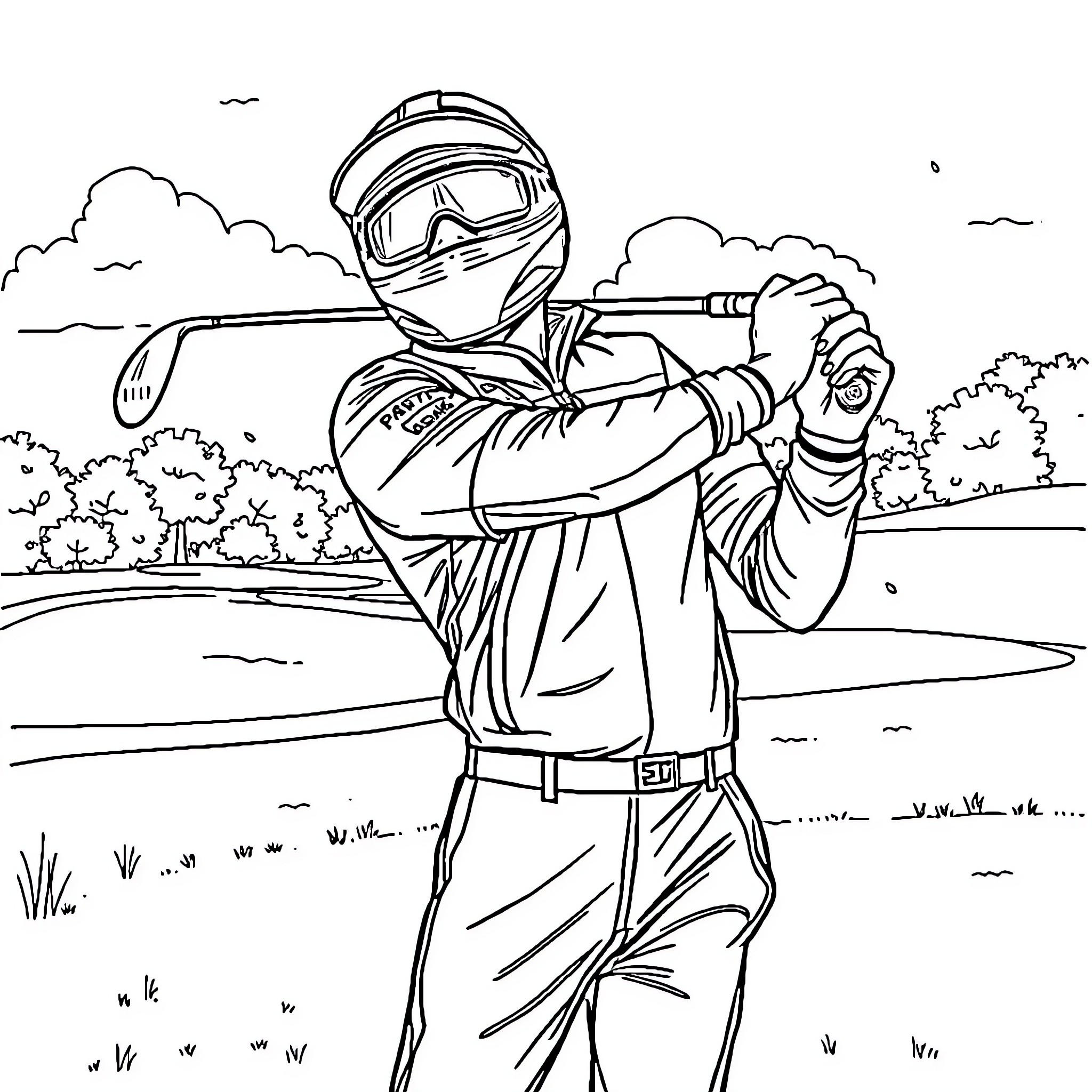 Formula One Driver gearing up for the race Coloring Page (free black-and-white line drawing printable PDF for all, from beginners to advanced learners, including children, teens, adults, and seniors)