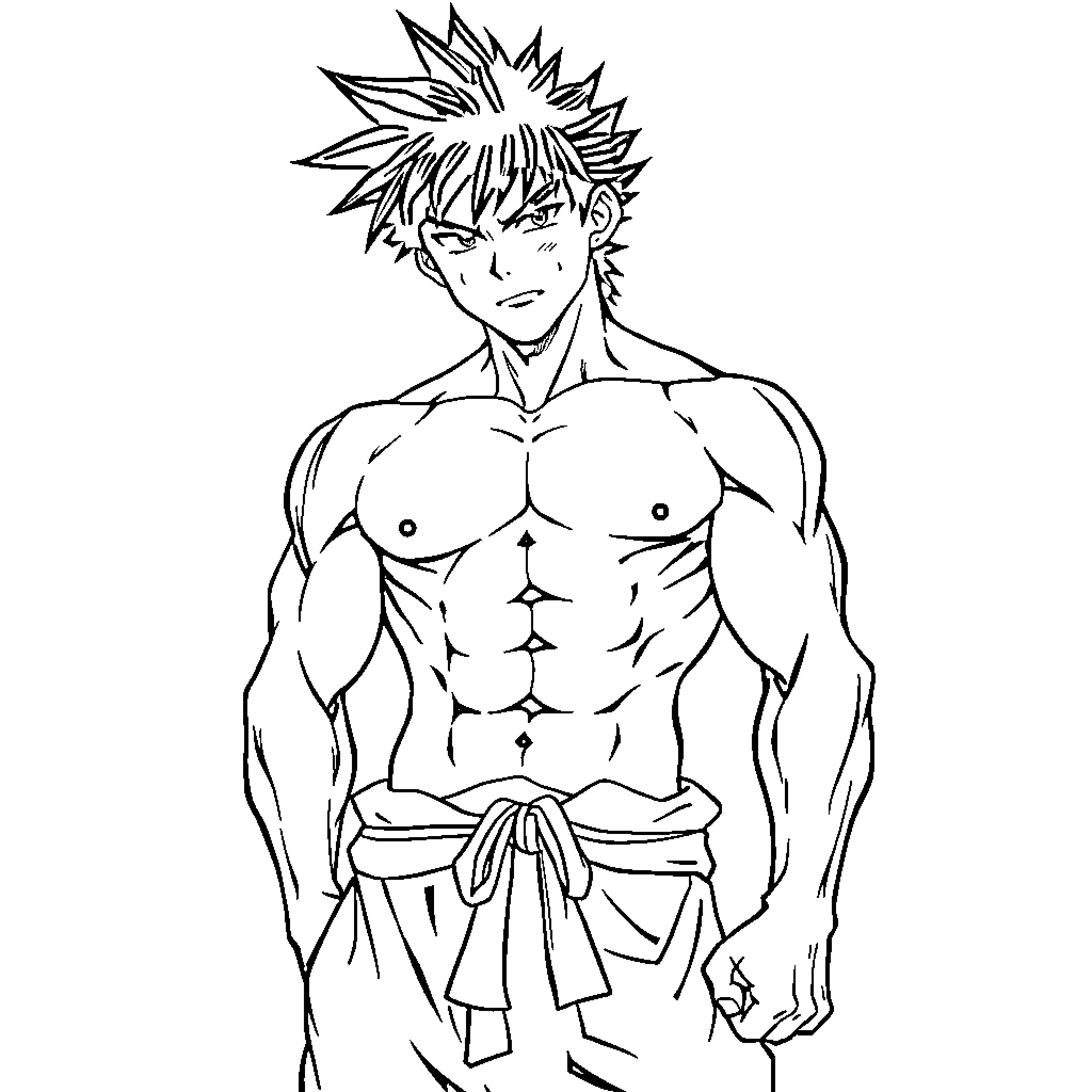 Yoriichi's powerful and intense expression Coloring Page (free black-and-white line drawing printable PDF for all, from beginners to advanced learners, including children, teens, adults, and seniors)