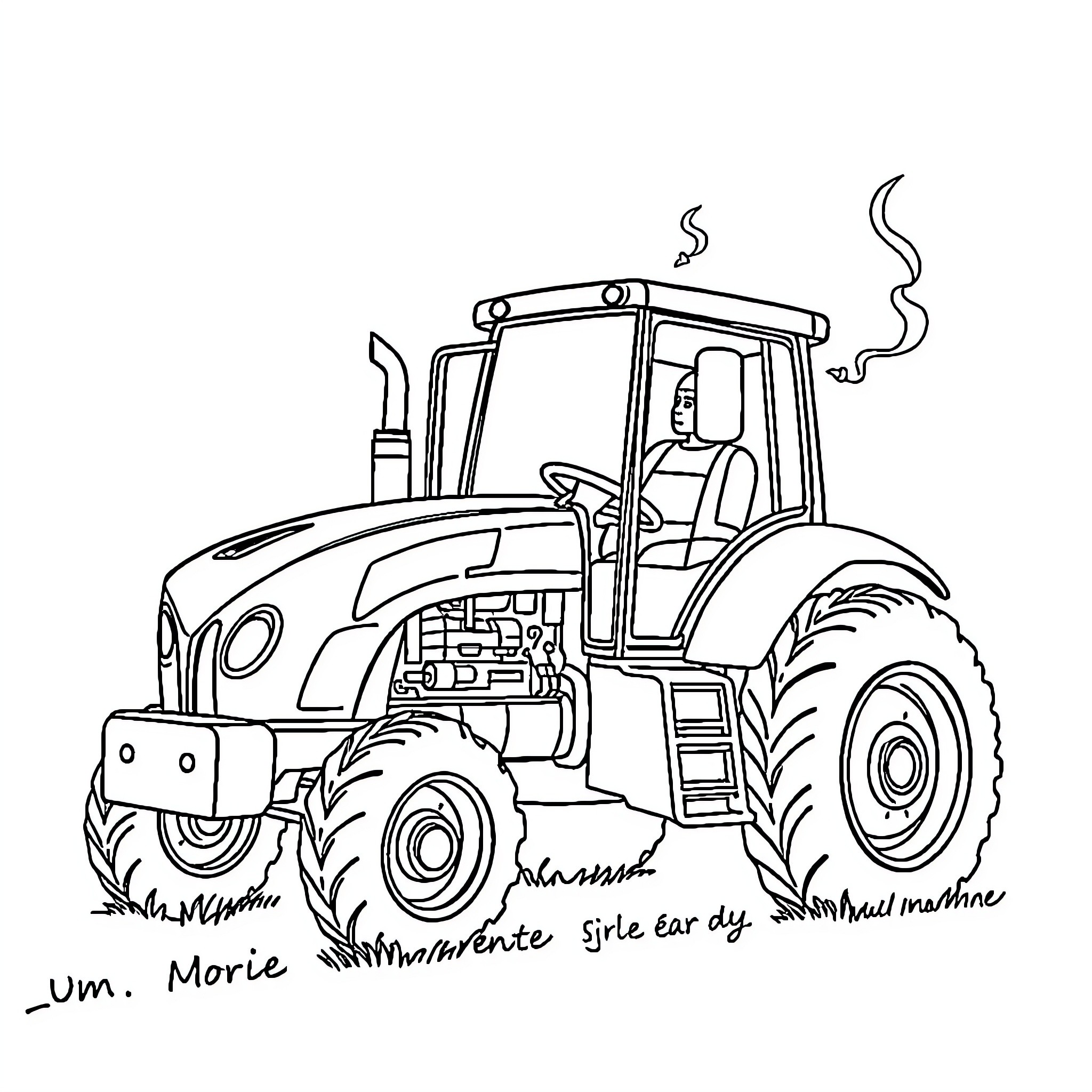 Tractor operating in the field Coloring Page (free black-and-white line drawing printable PDF for all, from beginners to advanced learners, including children, teens, adults, and seniors)