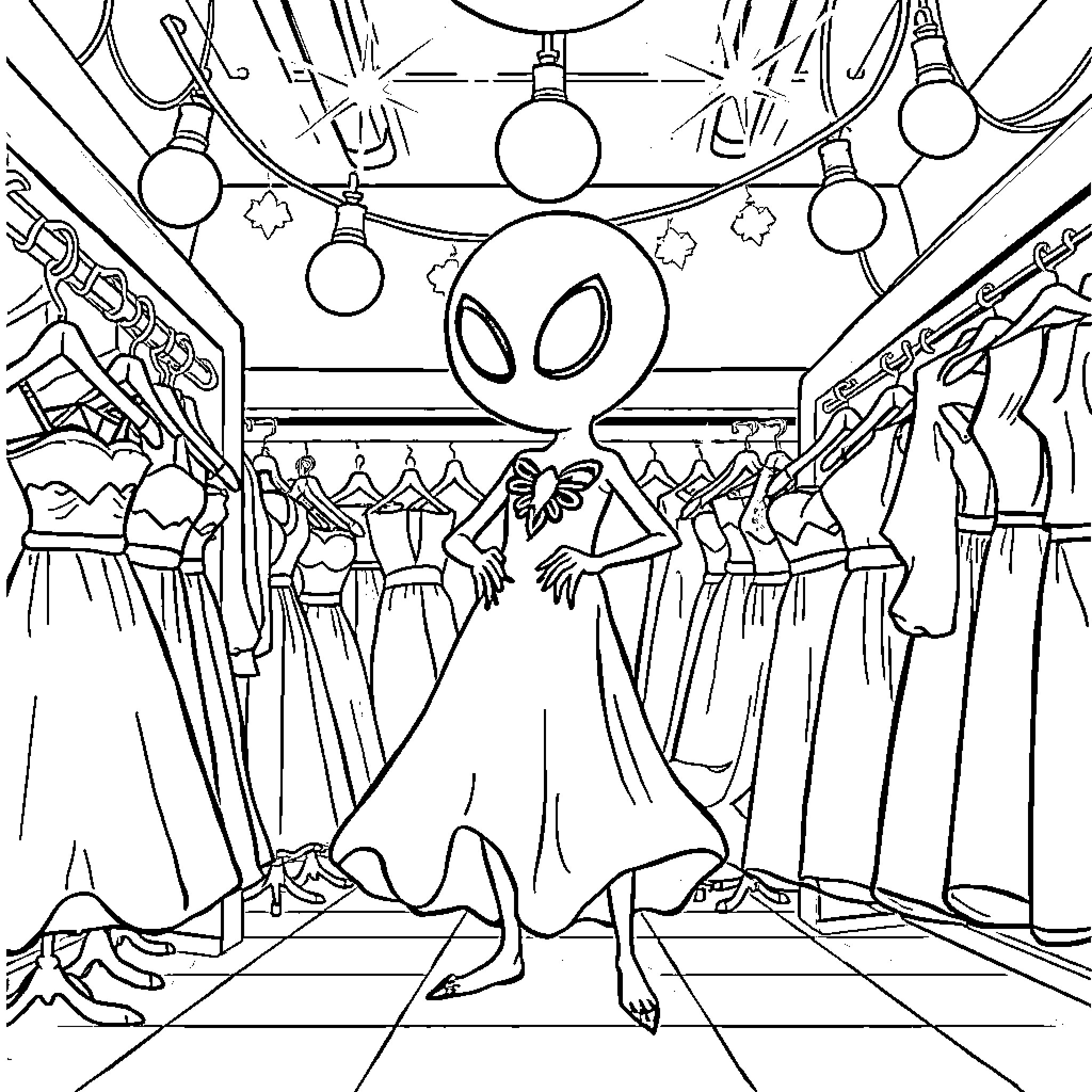 Ghost Spider's Costume Party Coloring Page (free black-and-white line drawing printable PDF for all, from beginners to advanced learners, including children, teens, adults, and seniors)