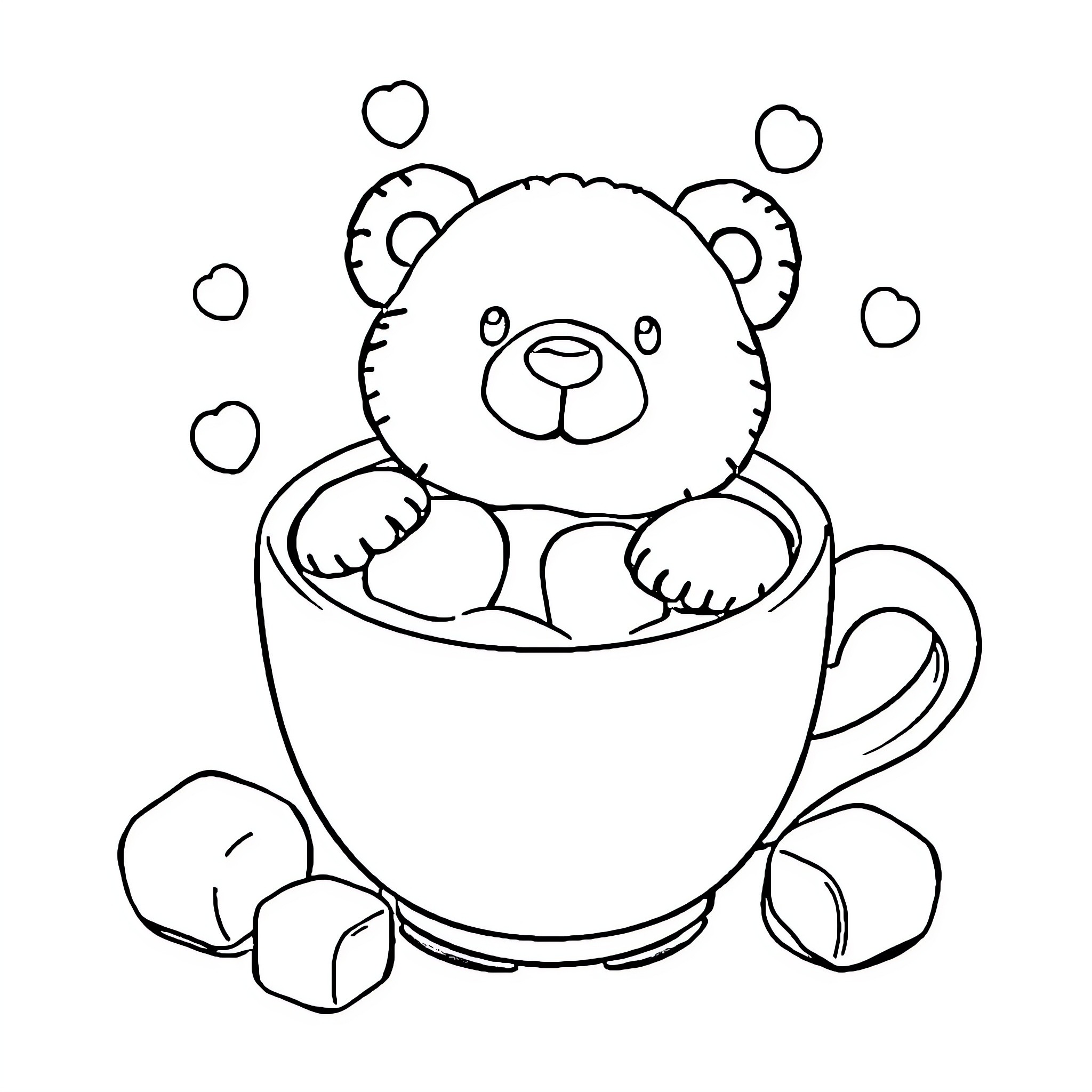 Bear relaxing in a cozy cup Coloring Page (free black-and-white line drawing printable PDF for all, from beginners to advanced learners, including children, teens, adults, and seniors)