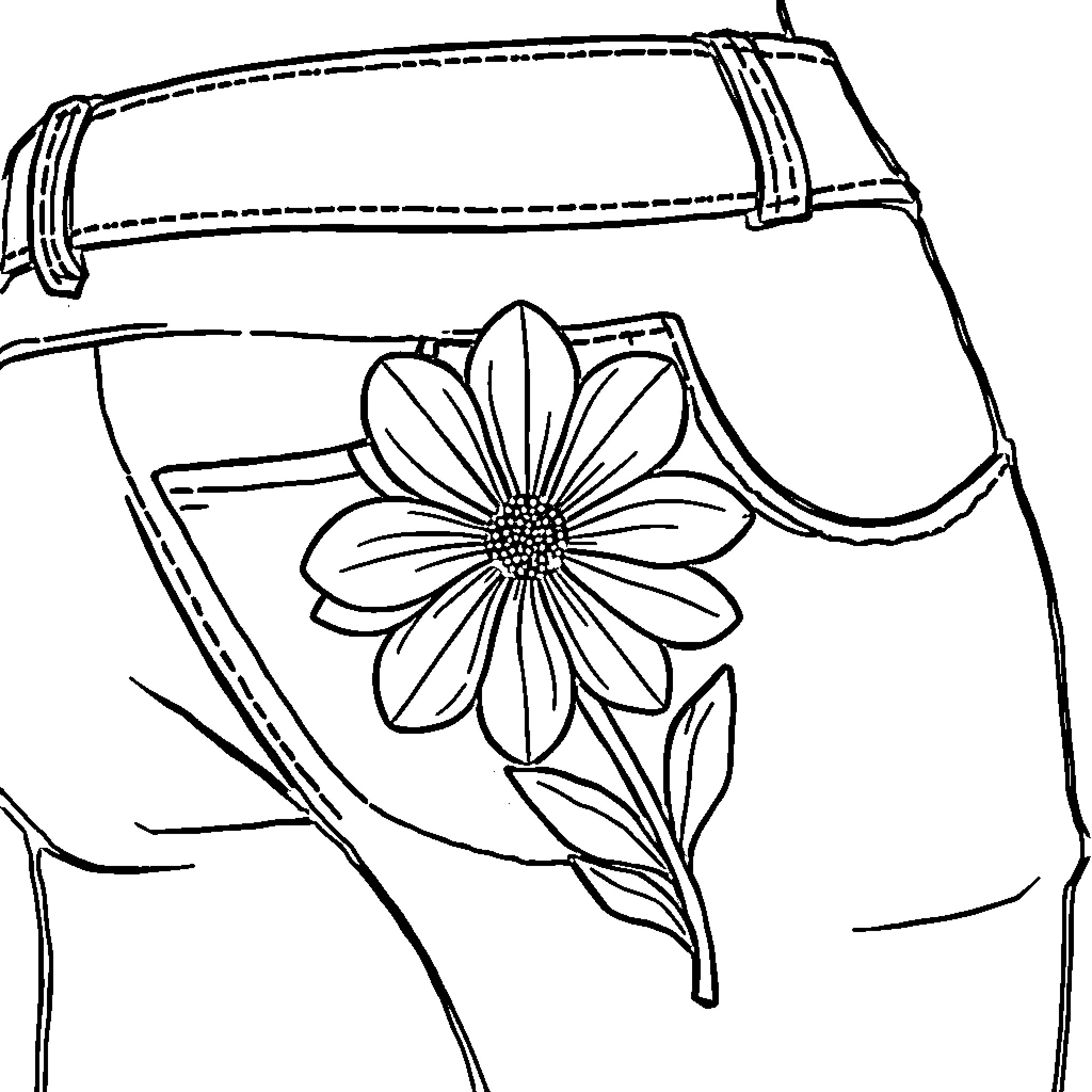 Flower adorning the front pocket of a garment Coloring Page (free black-and-white line drawing printable PDF for all, from beginners to advanced learners, including children, teens, adults, and seniors)