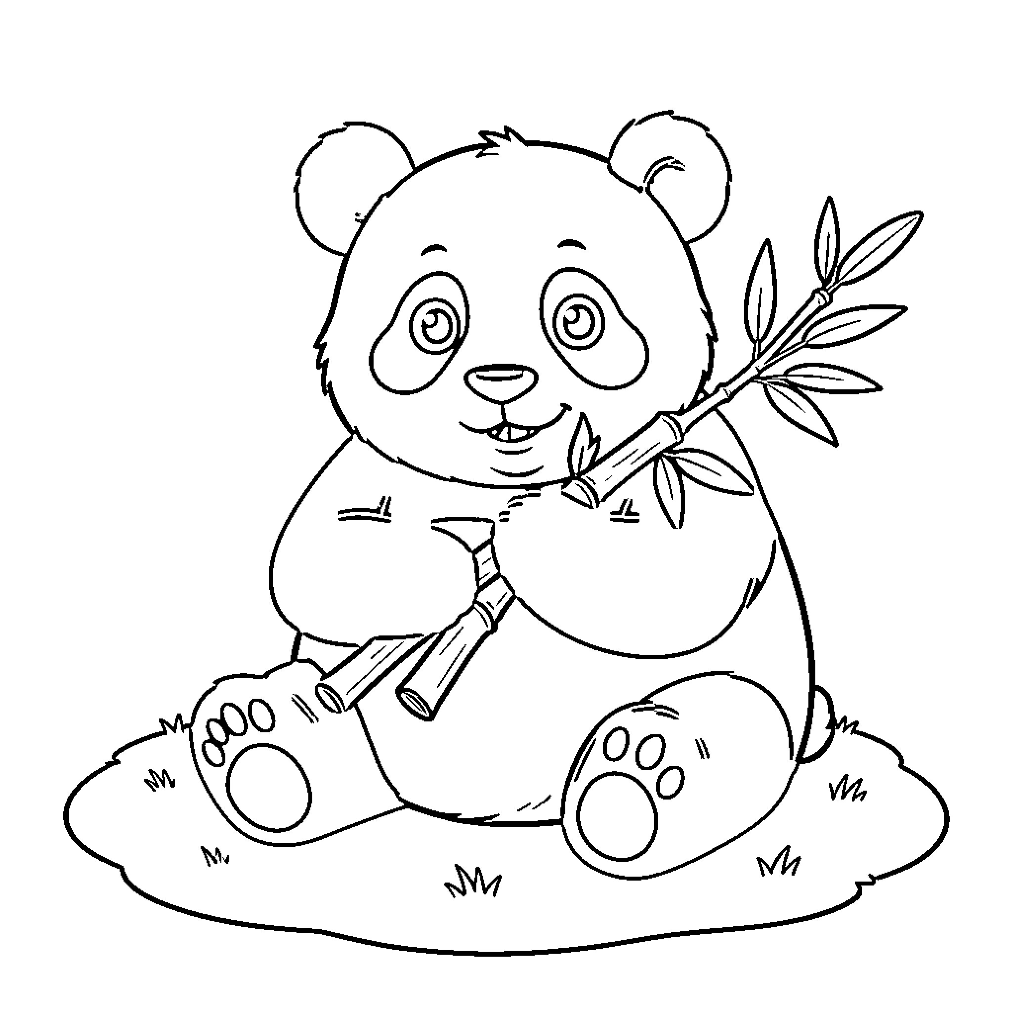 Panda eating bamboo in the wild Coloring Page (free black-and-white line drawing printable PDF for all, from beginners to advanced learners, including children, teens, adults, and seniors)
