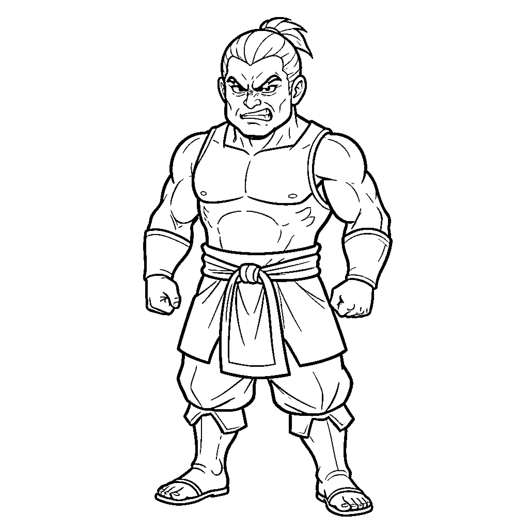 Choso Martial Artist in Fierce Stance Coloring Page (free black-and-white line drawing printable PDF for all, from beginners to advanced learners, including children, teens, adults, and seniors)