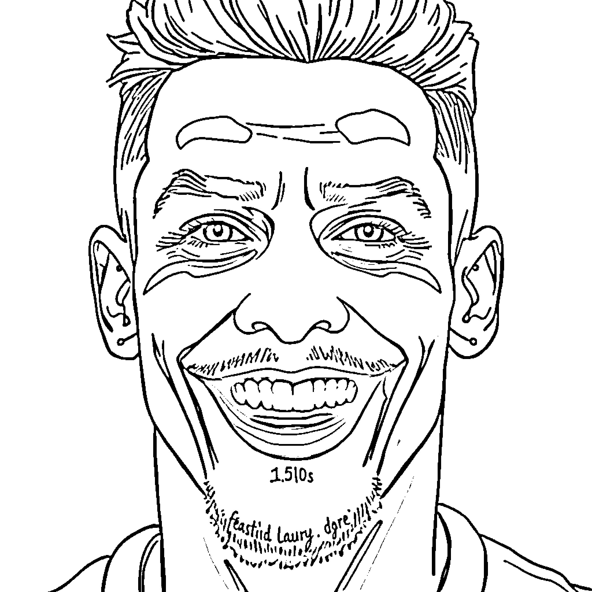 Neymar's Cheerful Facial Expression Coloring Page (free black-and-white line drawing printable PDF for all, from beginners to advanced learners, including children, teens, adults, and seniors)