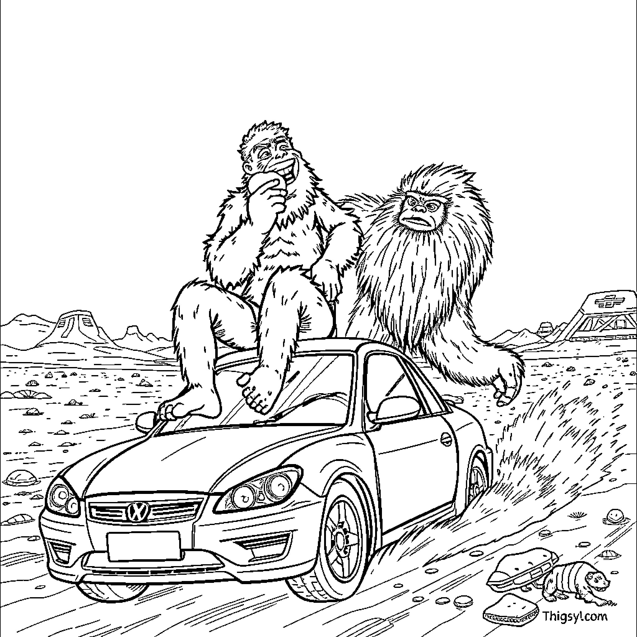 Thucydides Discovers Peculiar Creatures on Desert Road Coloring Page (free black-and-white line drawing printable PDF for all, from beginners to advanced learners, including children, teens, adults, and seniors)