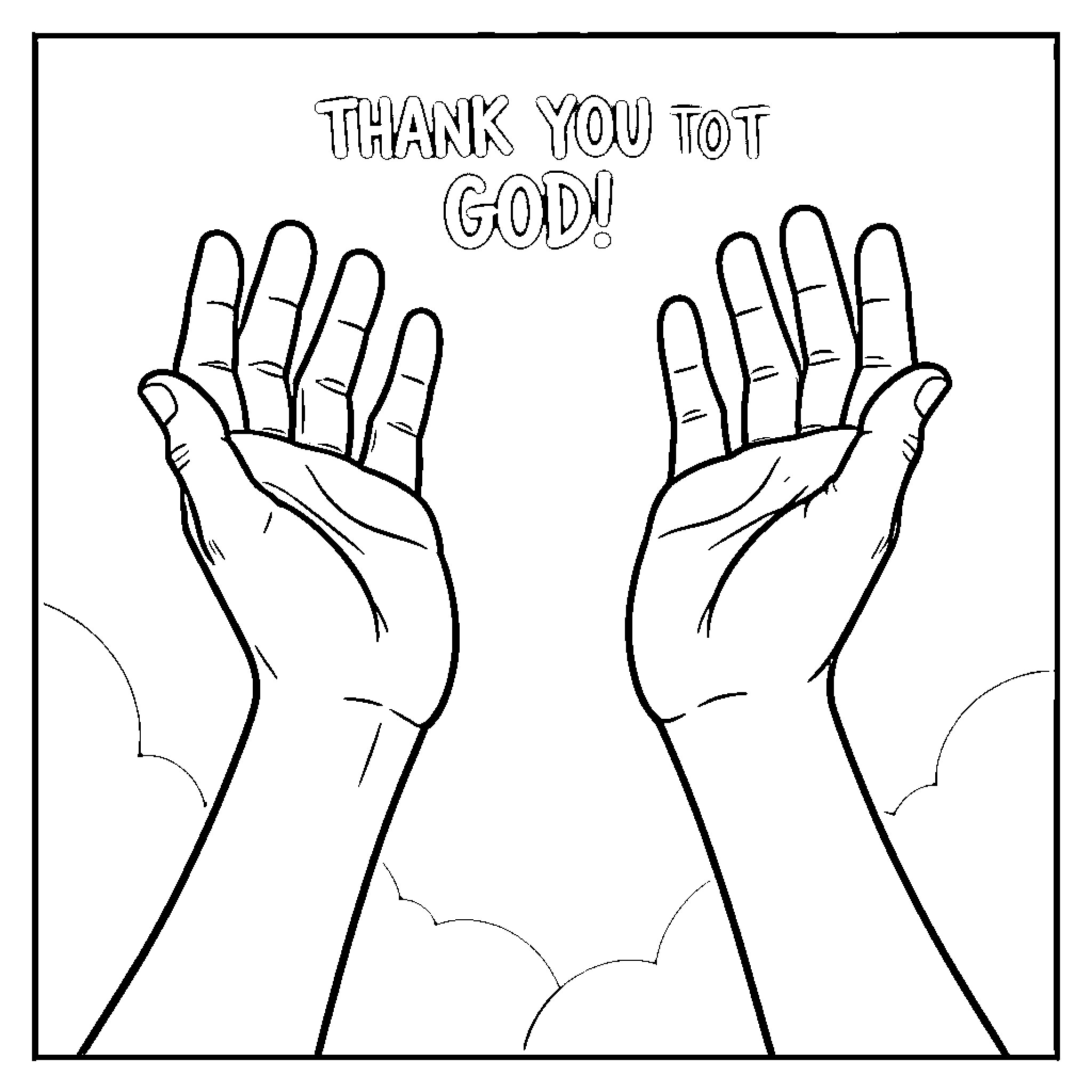 Hand gestures expressing gratitude to God Coloring Page (free black-and-white line drawing printable PDF for all, from beginners to advanced learners, including children, teens, adults, and seniors)