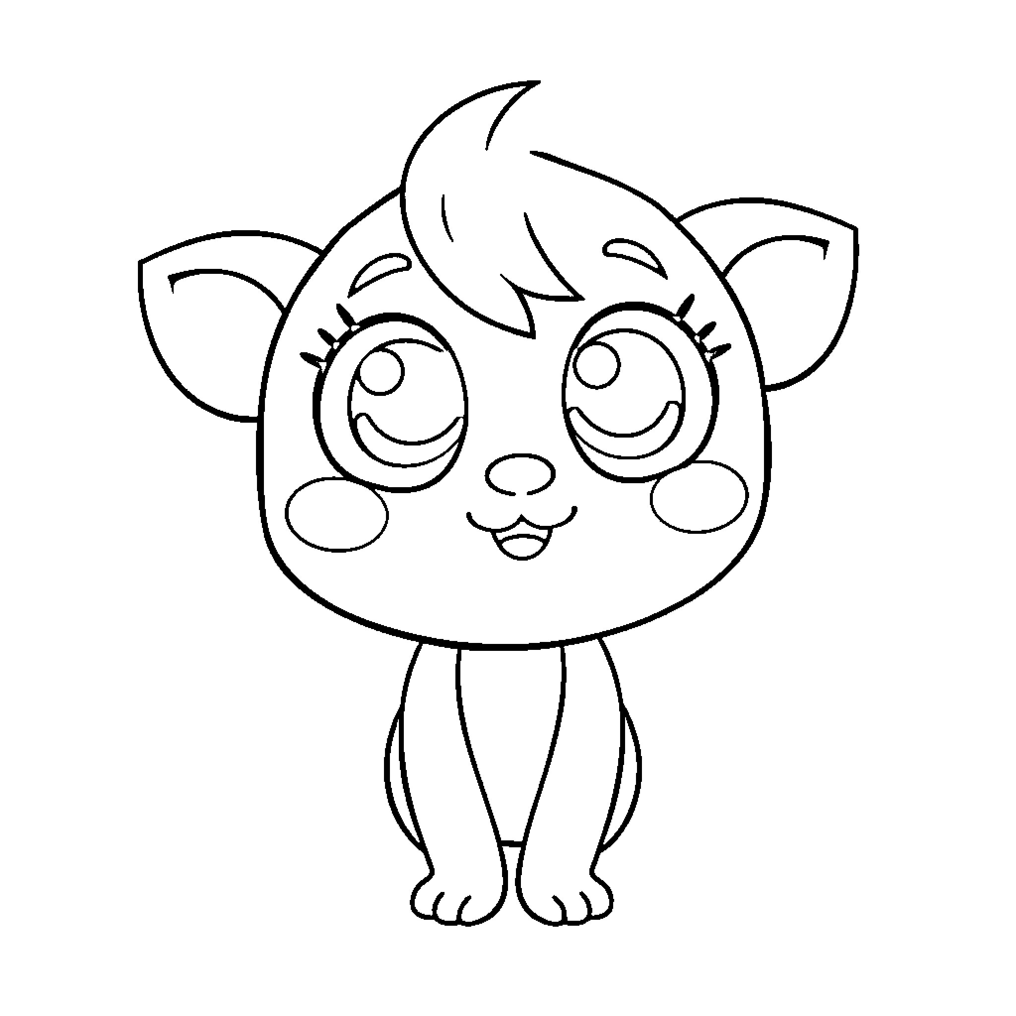 Kawaii Curious Kitty Coloring Page (free black-and-white line drawing printable PDF for all, from beginners to advanced learners, including children, teens, adults, and seniors)