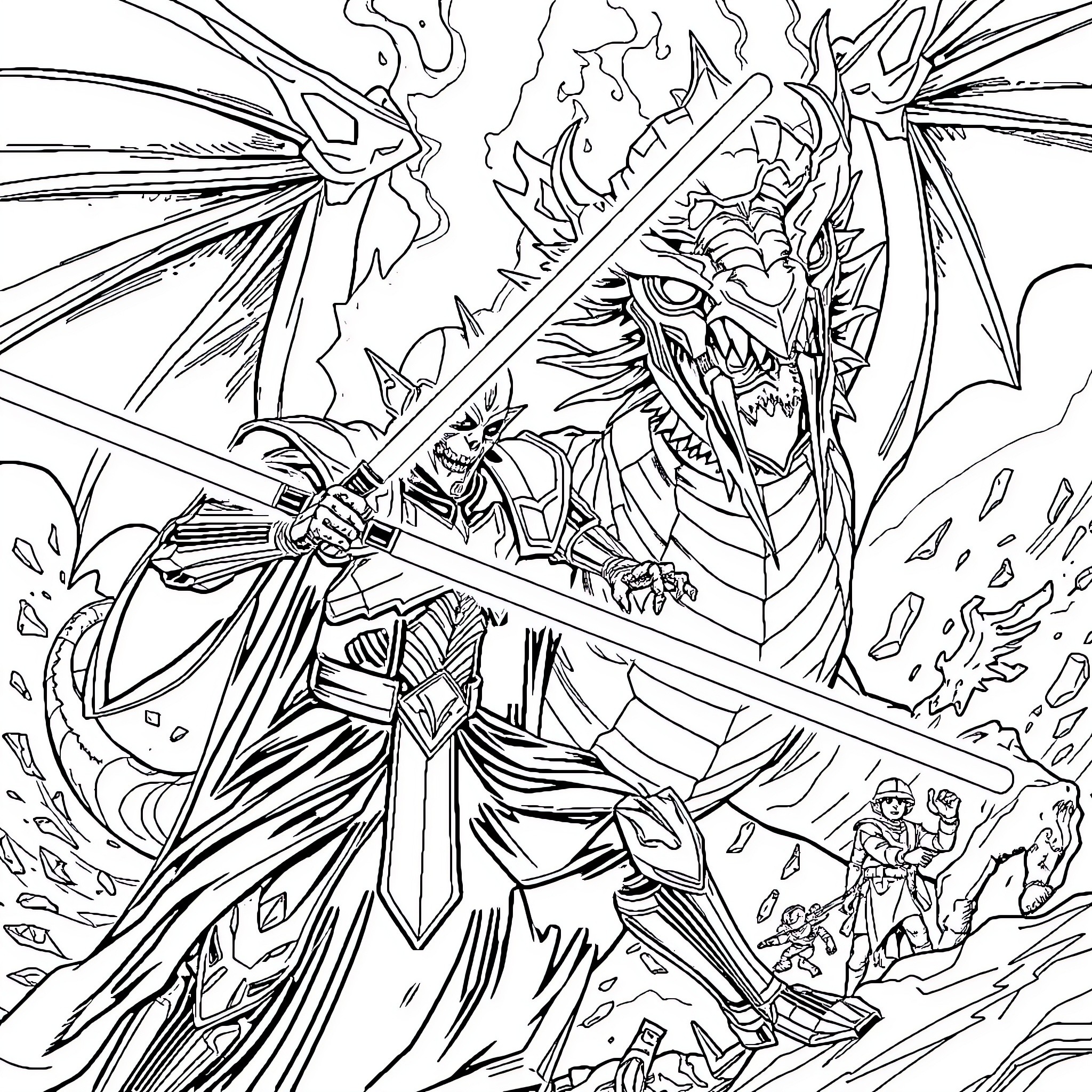 General Grievous wielding lightsabers in epic battle Coloring Page (free black-and-white line drawing printable PDF for all, from beginners to advanced learners, including children, teens, adults, and seniors)