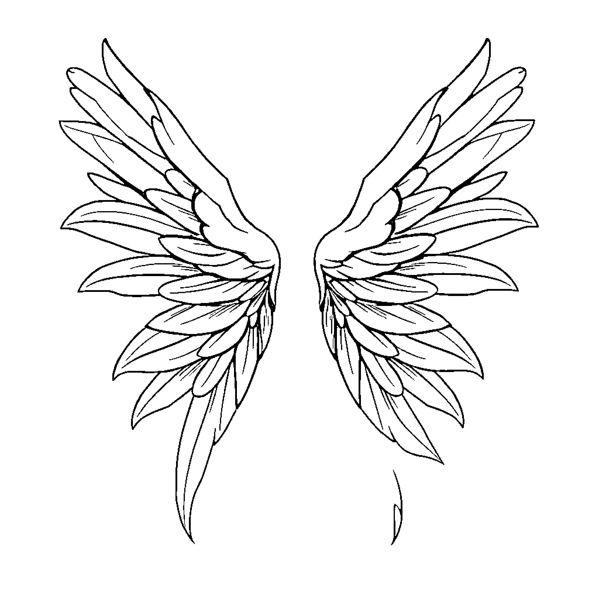 Wings of fantasy spread in graceful motion Coloring Page (free black-and-white line drawing printable PDF for all, from beginners to advanced learners, including children, teens, adults, and seniors)