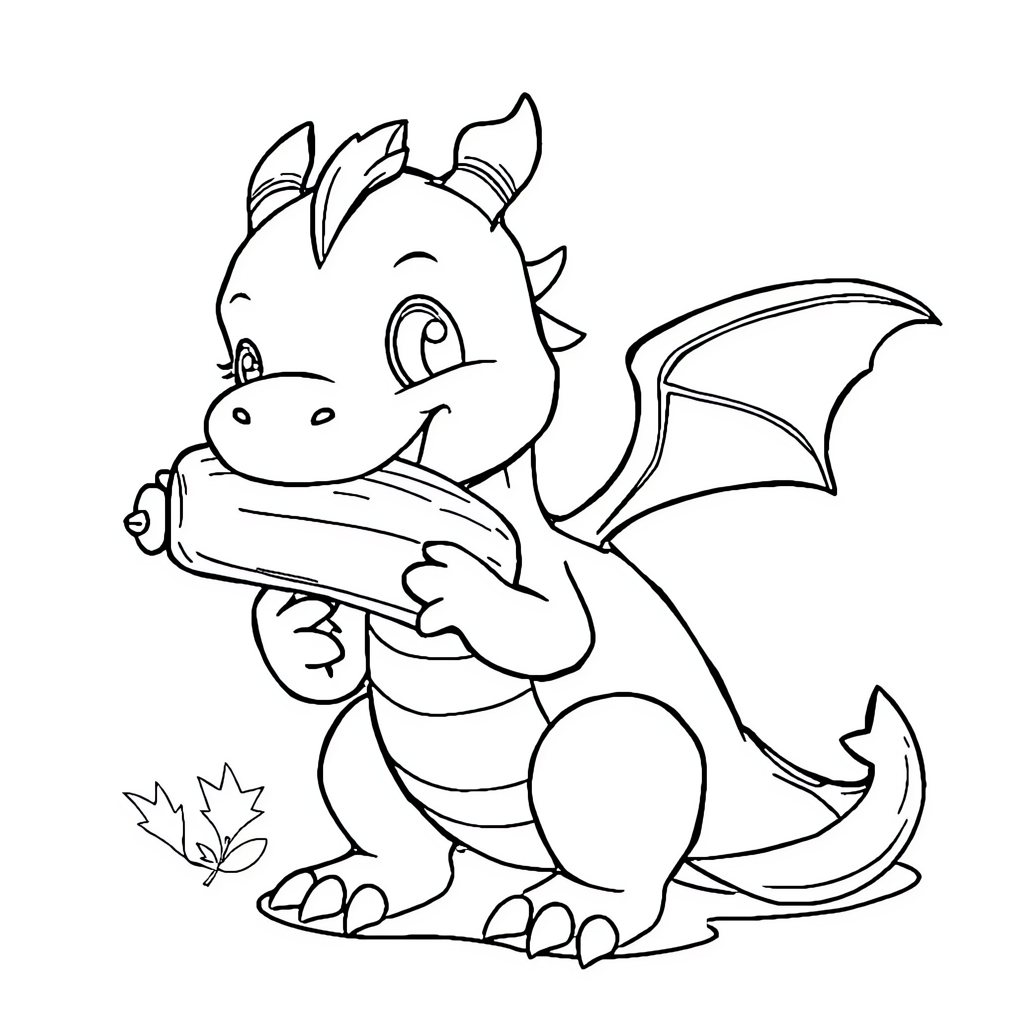 Dragon Reading a Book Happily Coloring Page (free black-and-white line drawing printable PDF for all, from beginners to advanced learners, including children, teens, adults, and seniors)