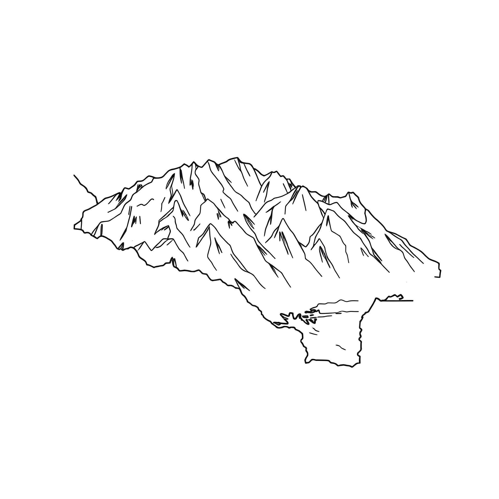 Albania's Majestic Mountain Landscape Coloring Page (free black-and-white line drawing printable PDF for all, from beginners to advanced learners, including children, teens, adults, and seniors)