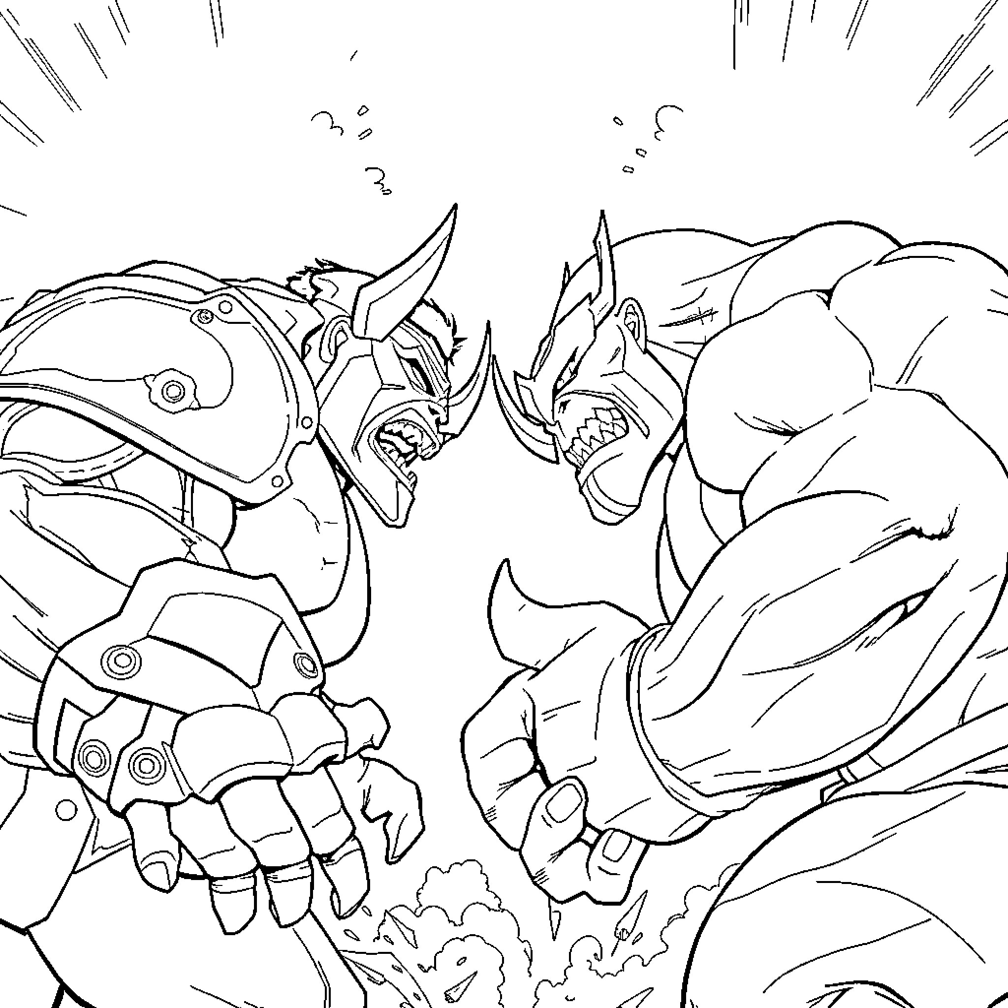 Hulk's Powerful Clash with Formidable Foe Coloring Page (free black-and-white line drawing printable PDF for all, from beginners to advanced learners, including children, teens, adults, and seniors)