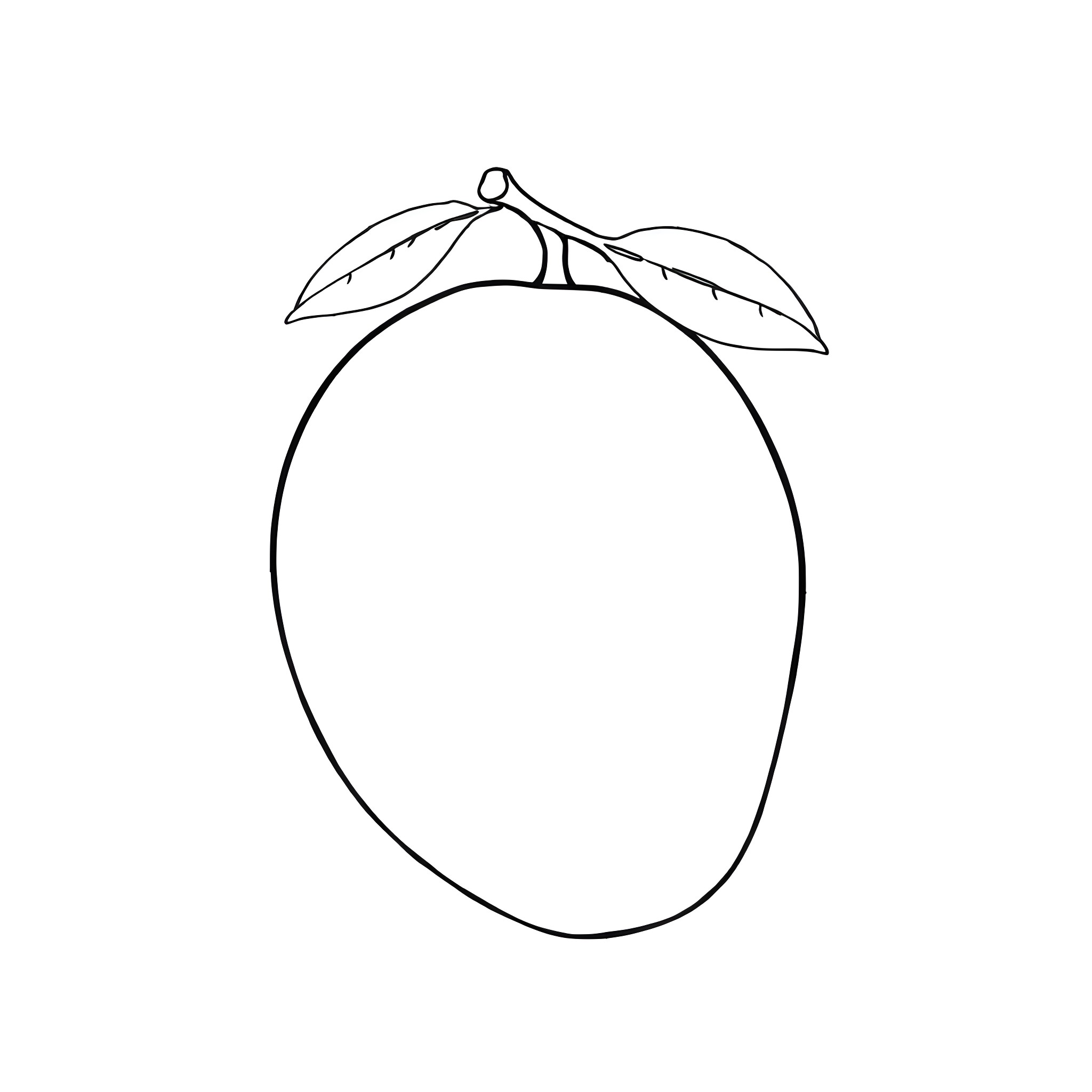 Mango with leaves framing an oval Coloring Page (free black-and-white line drawing printable PDF for all, from beginners to advanced learners, including children, teens, adults, and seniors)