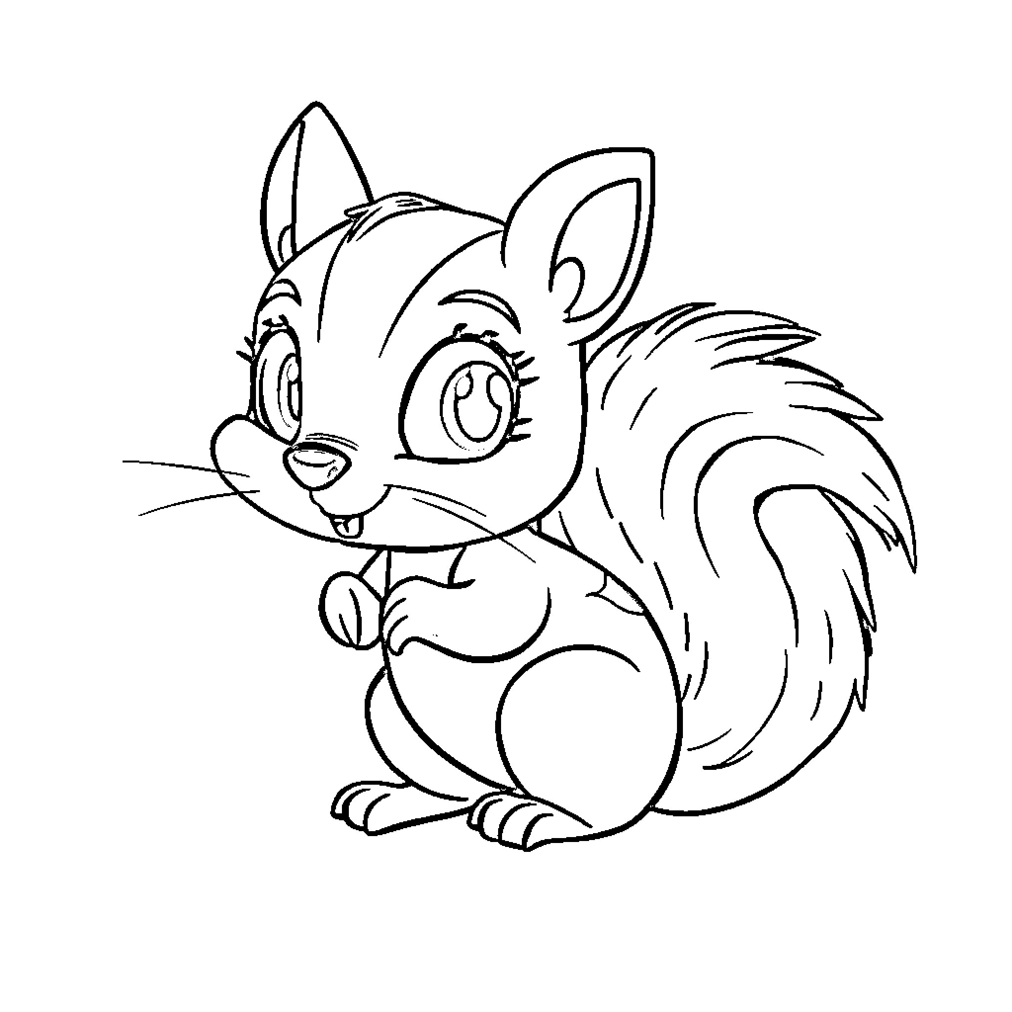 Squirrel in a cheerful pose Coloring Page (free black-and-white line drawing printable PDF for all, from beginners to advanced learners, including children, teens, adults, and seniors)