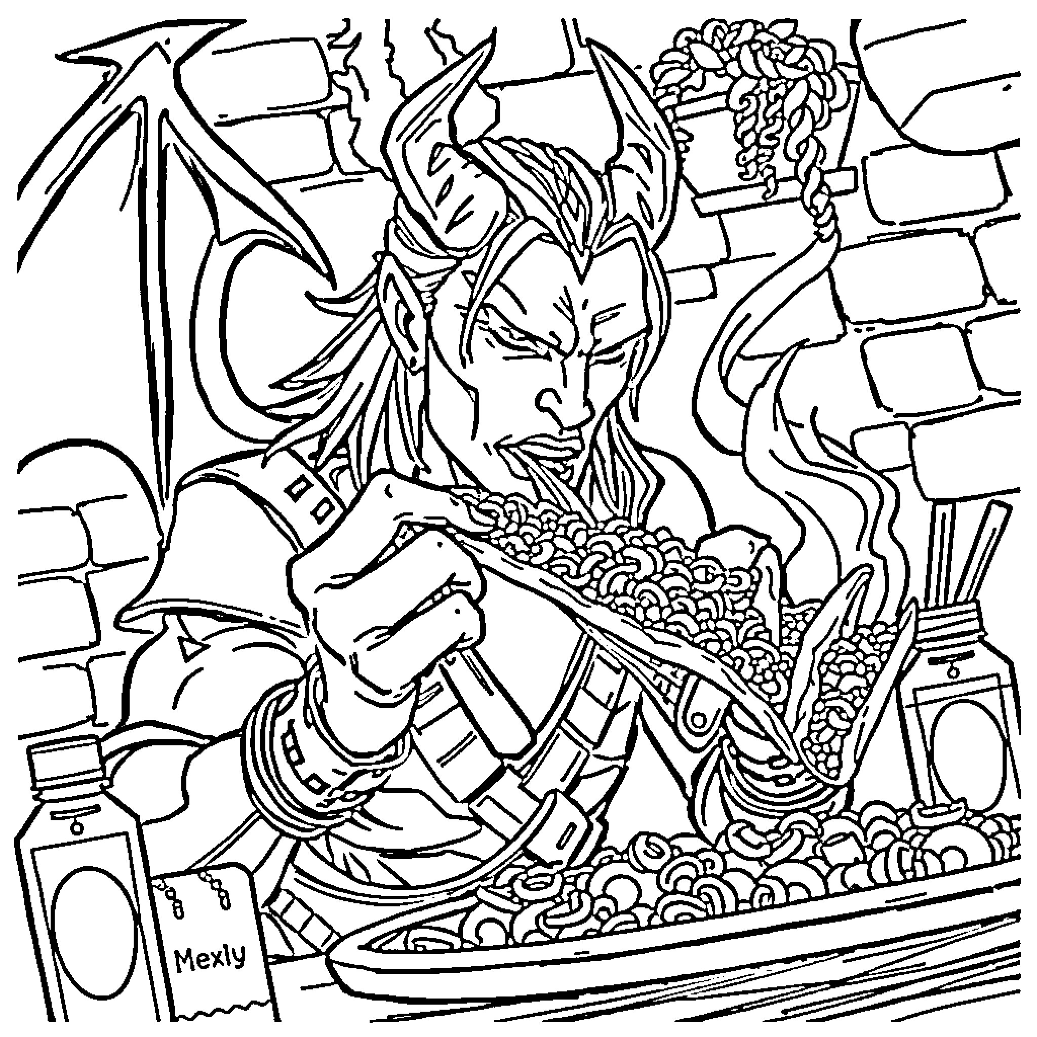 Demon Slayer: Fierce Warrior in Epic Battle Coloring Page (free black-and-white line drawing printable PDF for all, from beginners to advanced learners, including children, teens, adults, and seniors)