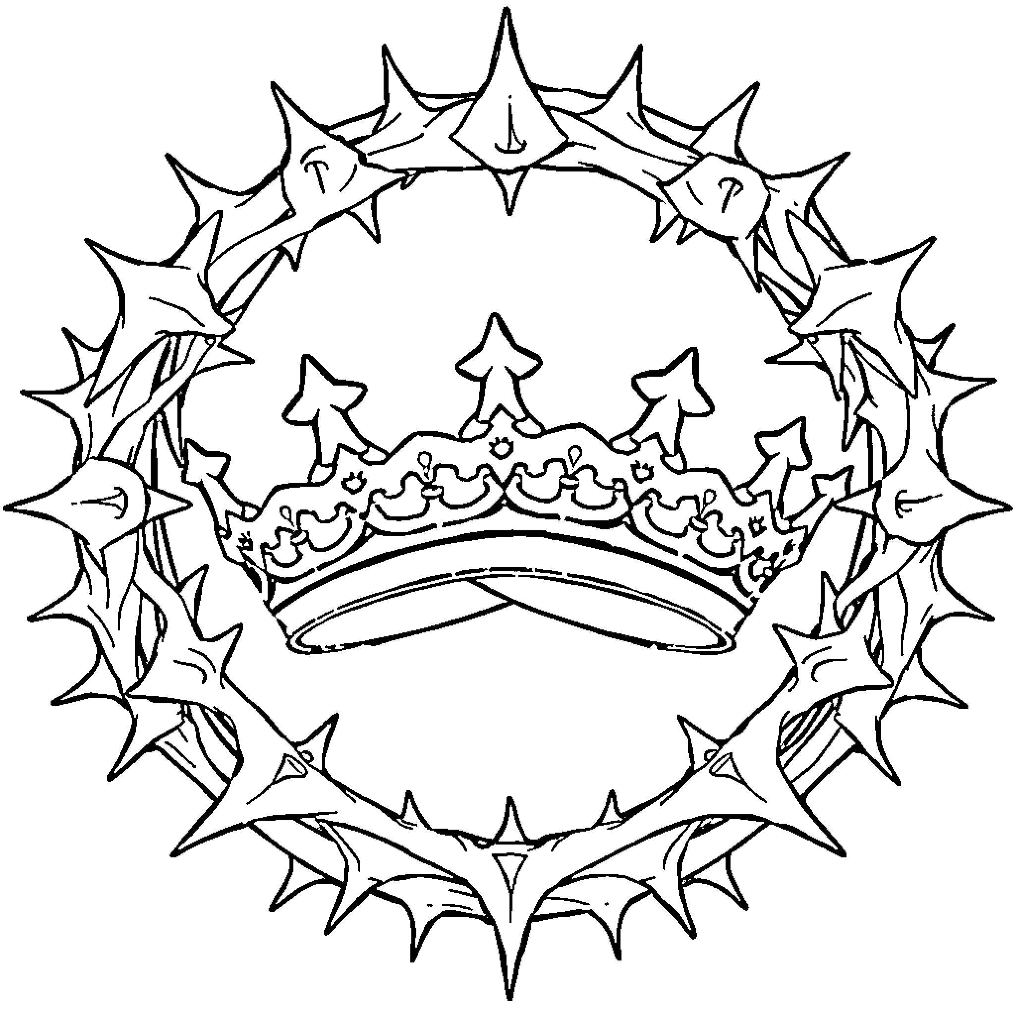 Crown of Spikes and Crowns Coloring Page (free black-and-white line drawing printable PDF for all, from beginners to advanced learners, including children, teens, adults, and seniors)