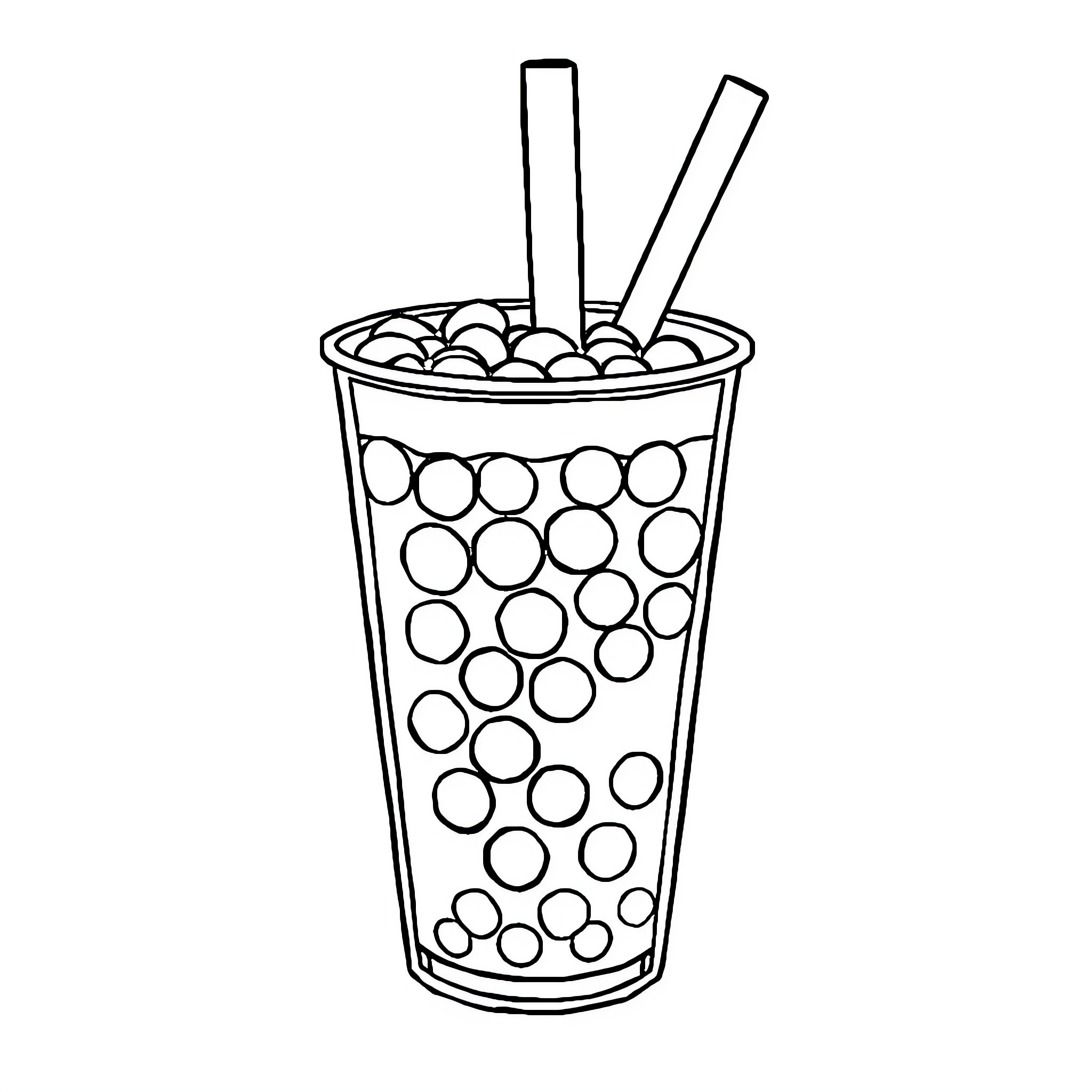 Bubble Tea with Vibrant Pearls and Straws Coloring Page (free black-and-white line drawing printable PDF for all, from beginners to advanced learners, including children, teens, adults, and seniors)