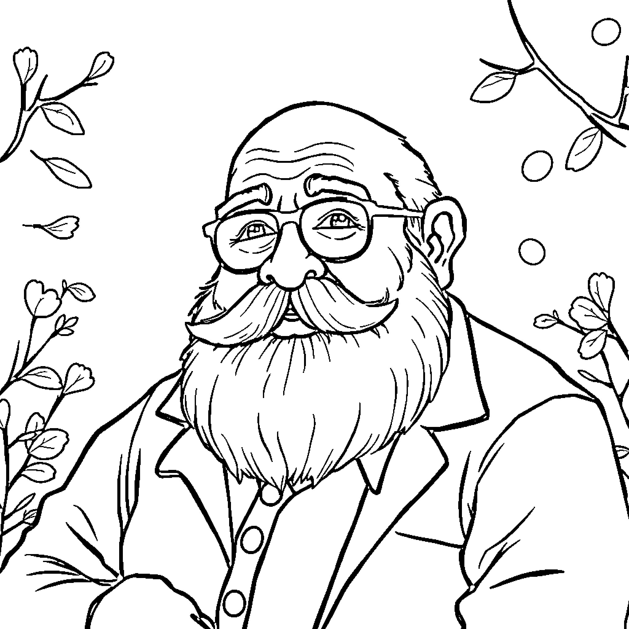 Papa's Whimsical Garden Stroll Coloring Page (free black-and-white line drawing printable PDF for all, from beginners to advanced learners, including children, teens, adults, and seniors)