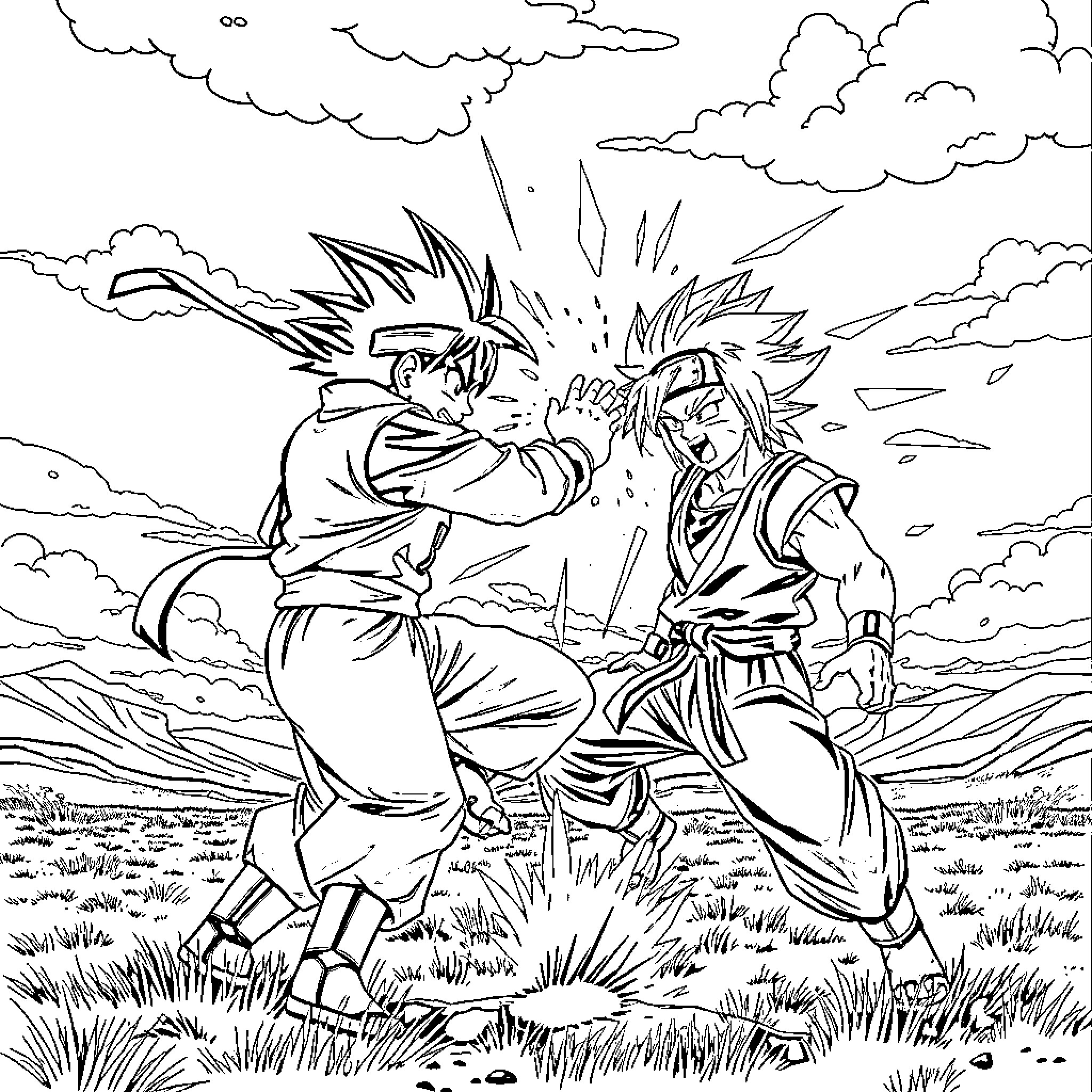 Naruto characters in intense battle scene Coloring Page (free black-and-white line drawing printable PDF for all, from beginners to advanced learners, including children, teens, adults, and seniors)