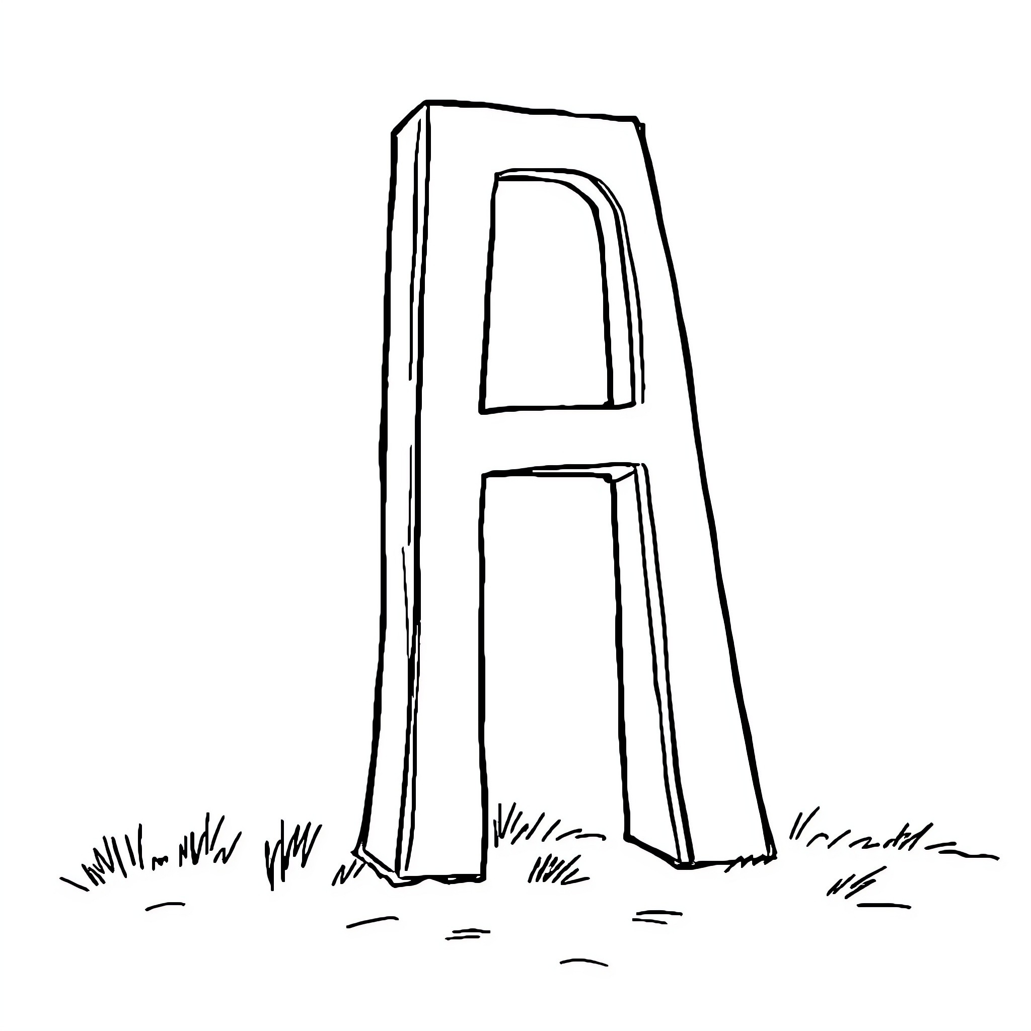 Letter A Shaped Structure in Nature Coloring Page (free black-and-white line drawing printable PDF for all, from beginners to advanced learners, including children, teens, adults, and seniors)