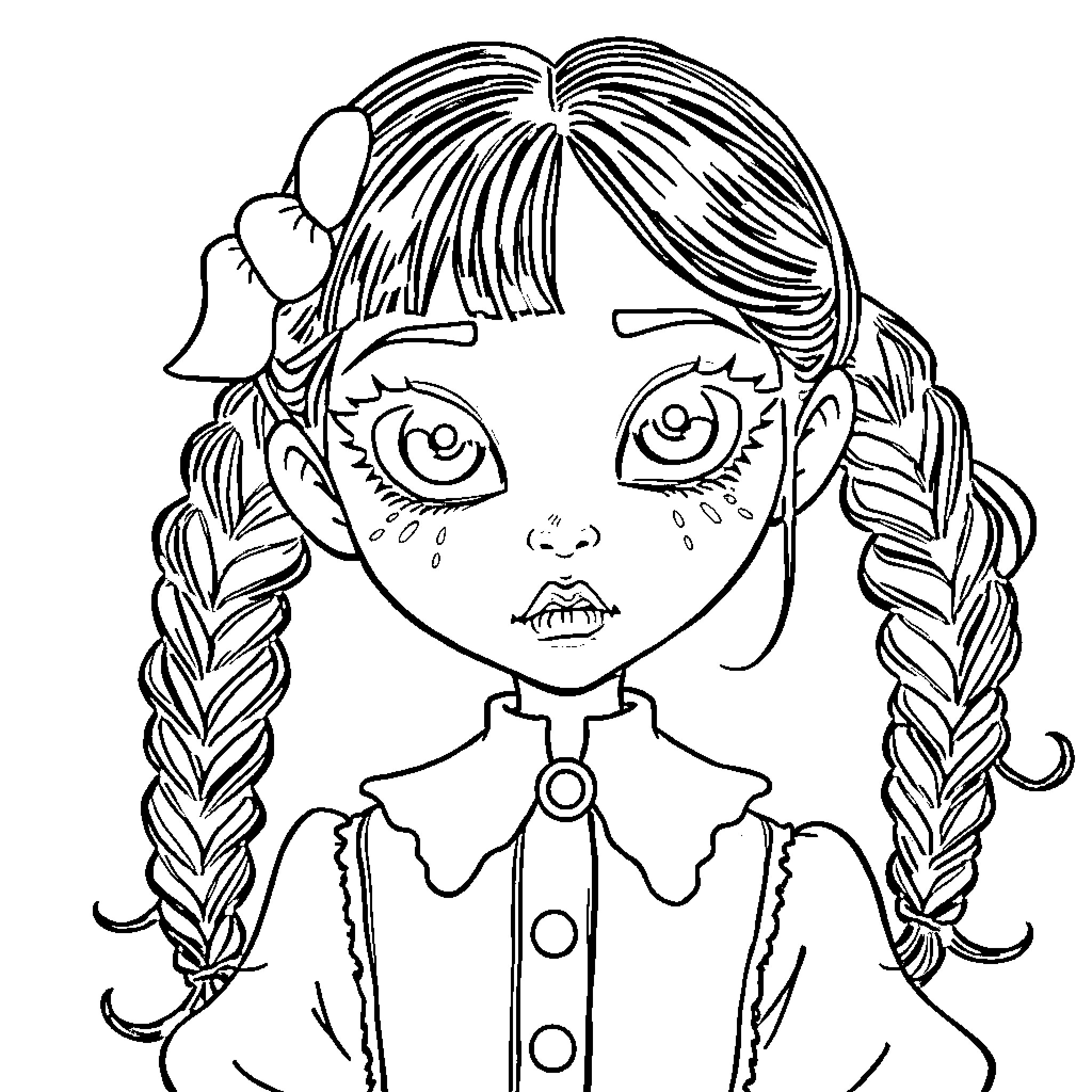 Roumy's Whimsical Portrait Coloring Page (free black-and-white line drawing printable PDF for all, from beginners to advanced learners, including children, teens, adults, and seniors)