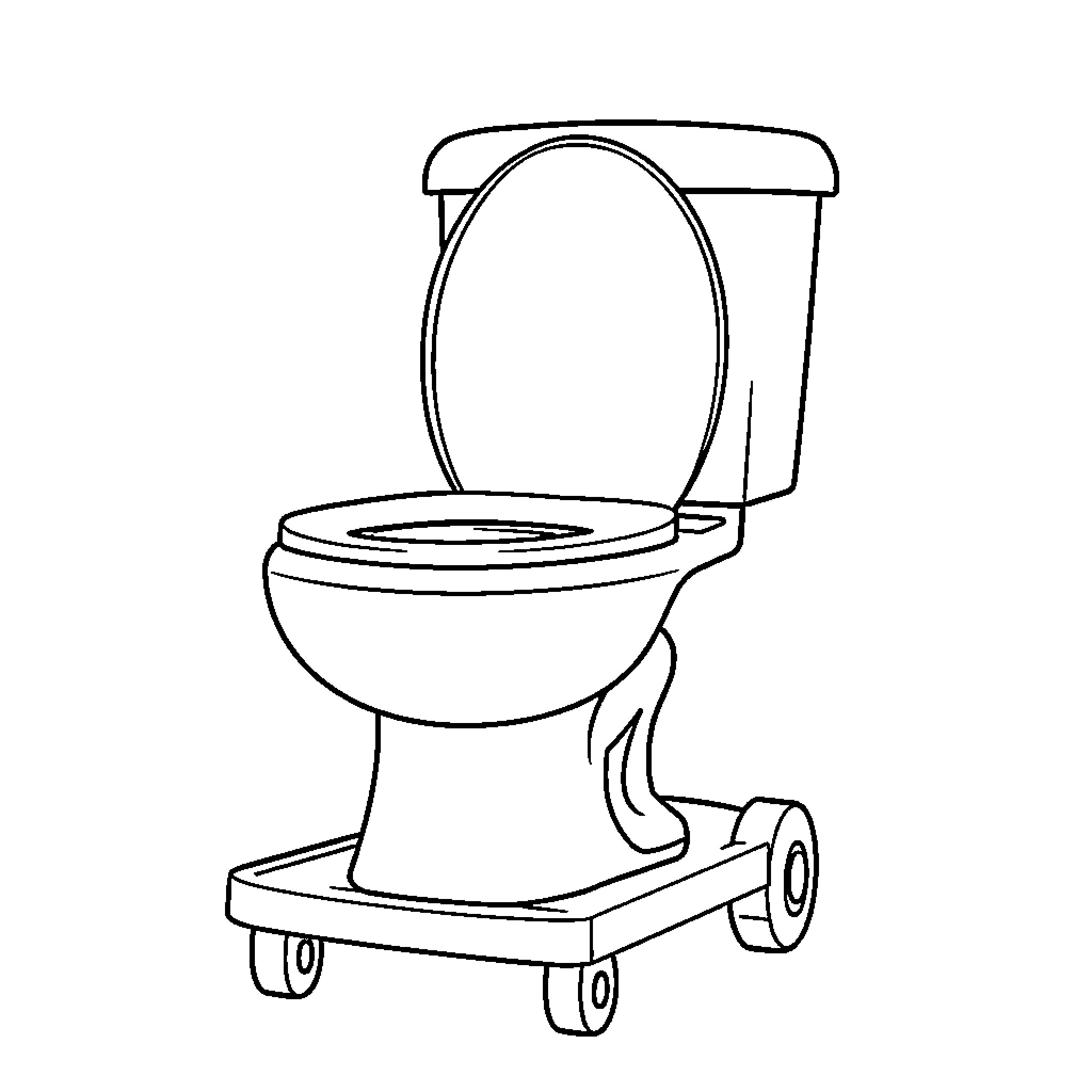Toilet on wheels with basic design Coloring Page (free black-and-white line drawing printable PDF for all, from beginners to advanced learners, including children, teens, adults, and seniors)