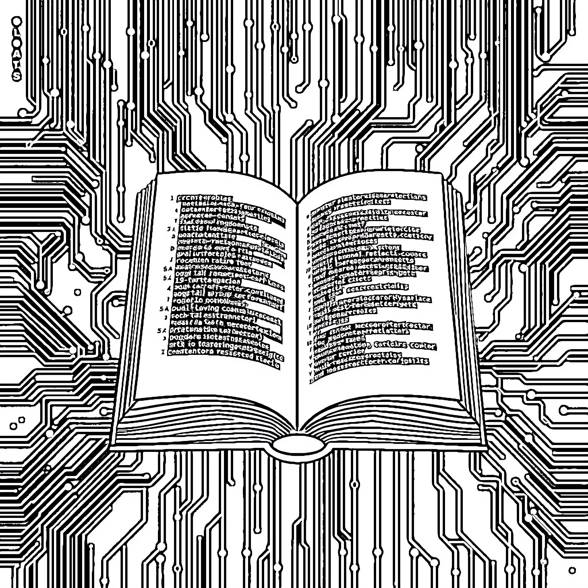 Computing Knowledge and Information Processing Coloring Page (free black-and-white line drawing printable PDF for all, from beginners to advanced learners, including children, teens, adults, and seniors)