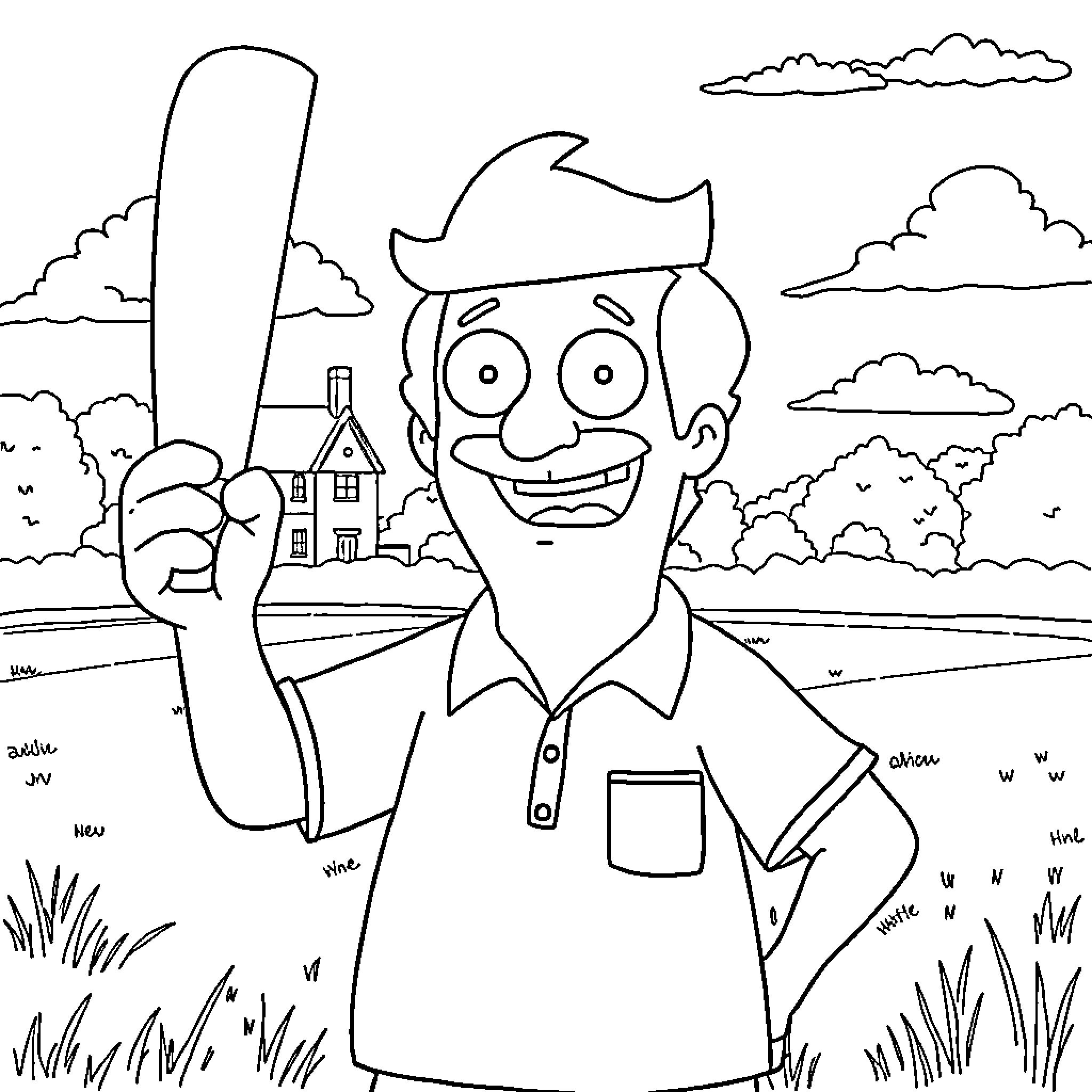 Gene's Playful Outdoor Adventure Coloring Page (free black-and-white line drawing printable PDF for all, from beginners to advanced learners, including children, teens, adults, and seniors)