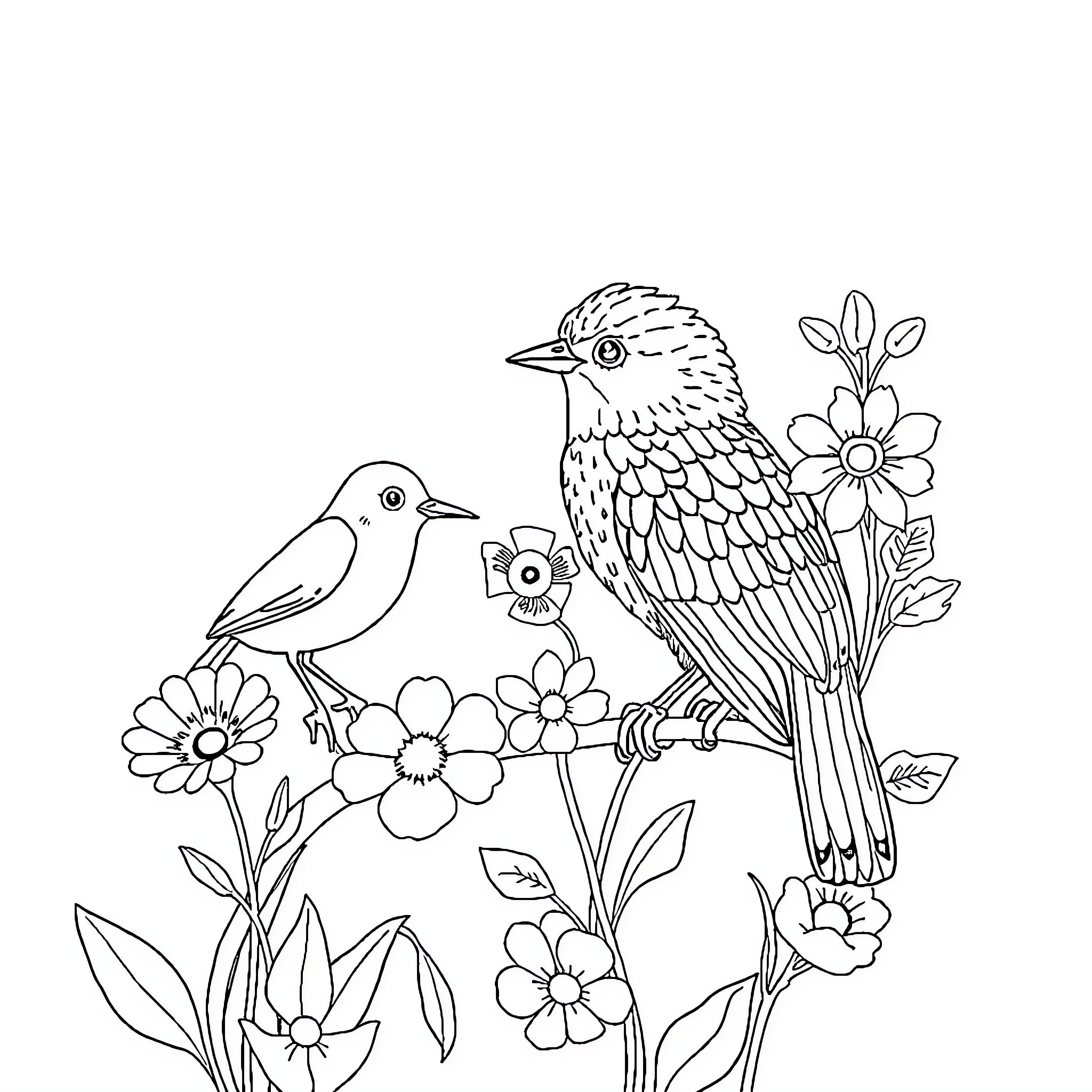 Flora in a Blooming Garden Coloring Page (free black-and-white line drawing printable PDF for all, from beginners to advanced learners, including children, teens, adults, and seniors)