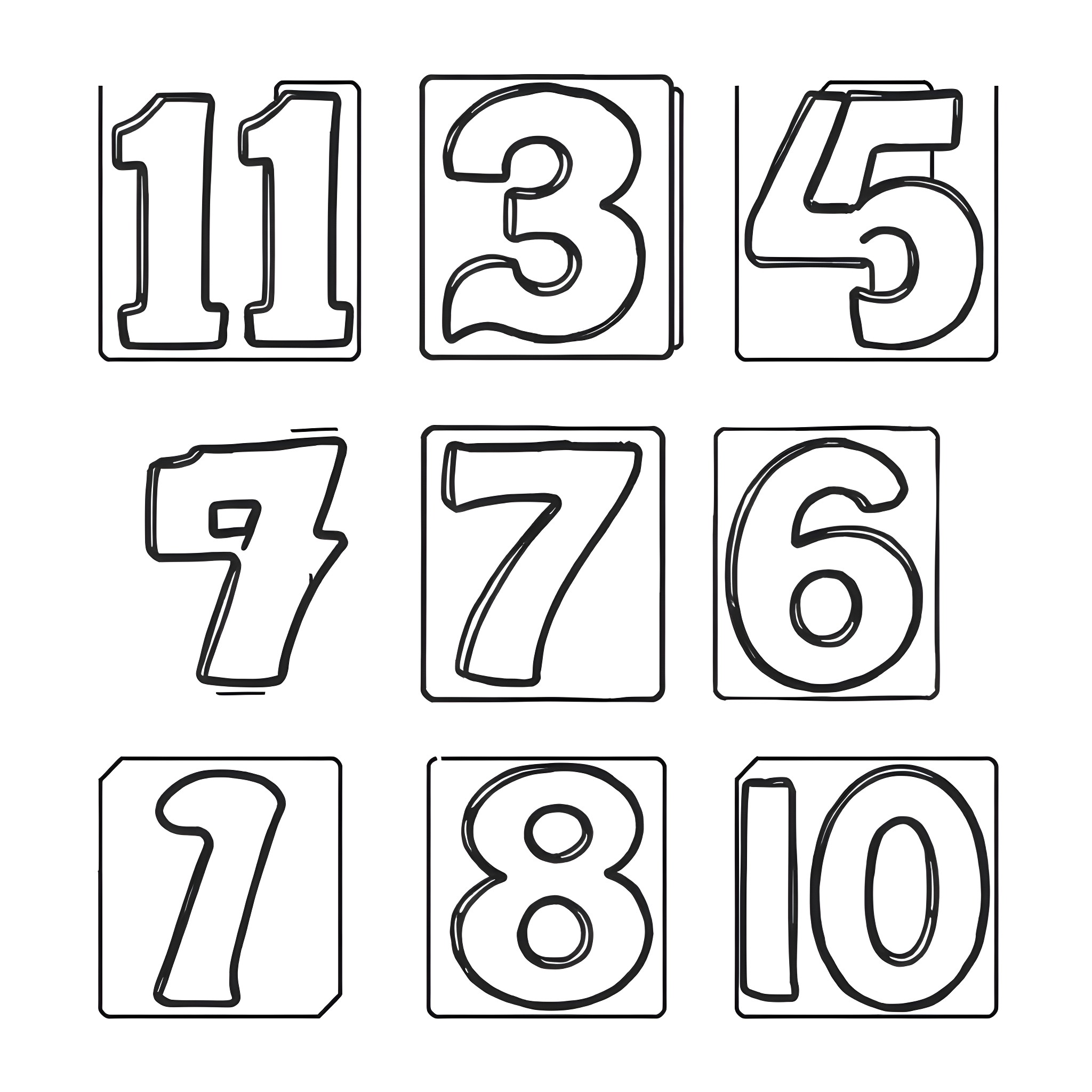 Number 1 through 10 Abstract Illustrations Coloring Page (free black-and-white line drawing printable PDF for all, from beginners to advanced learners, including children, teens, adults, and seniors)