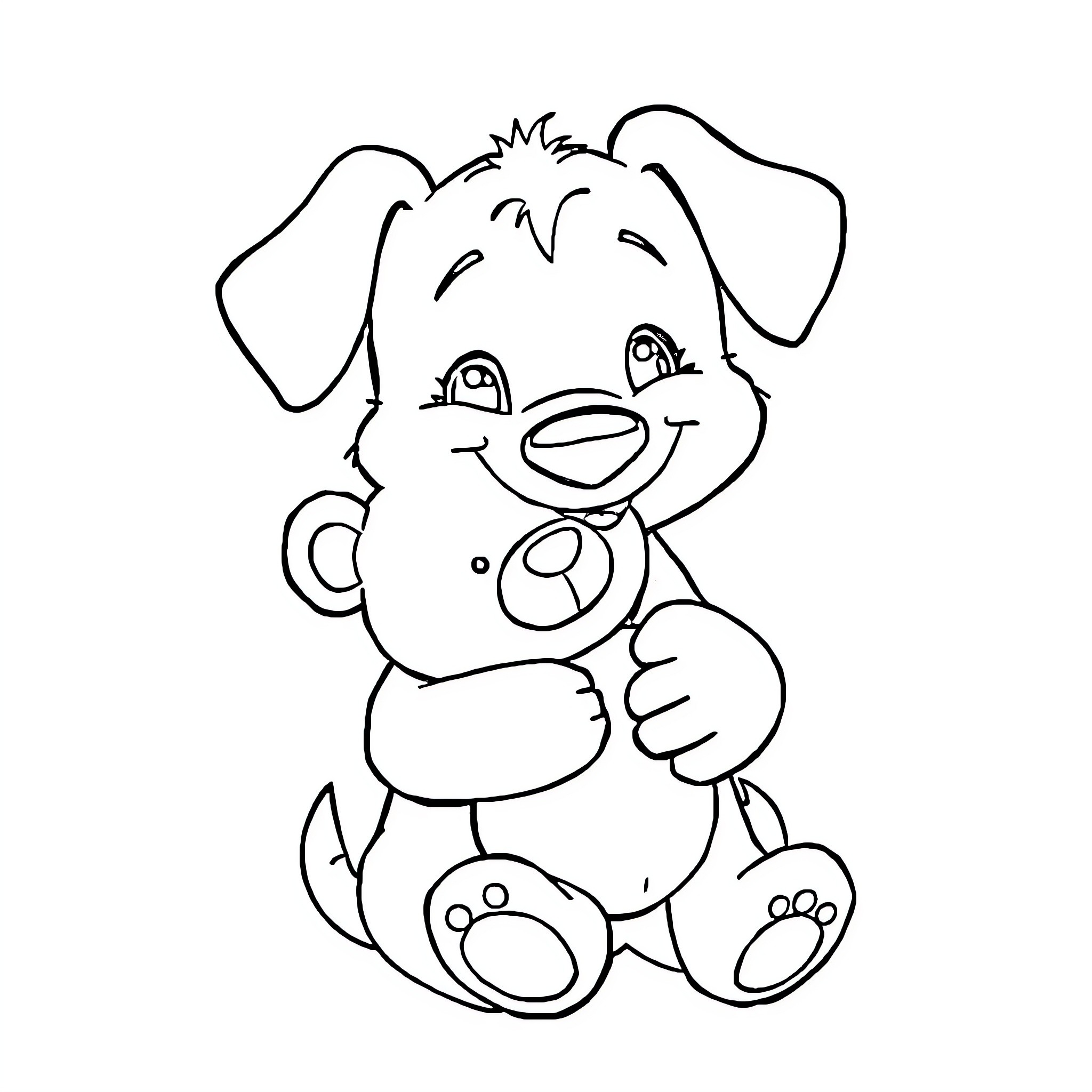 Bluey puppy playing with plush toy Coloring Page (free black-and-white line drawing printable PDF for all, from beginners to advanced learners, including children, teens, adults, and seniors)