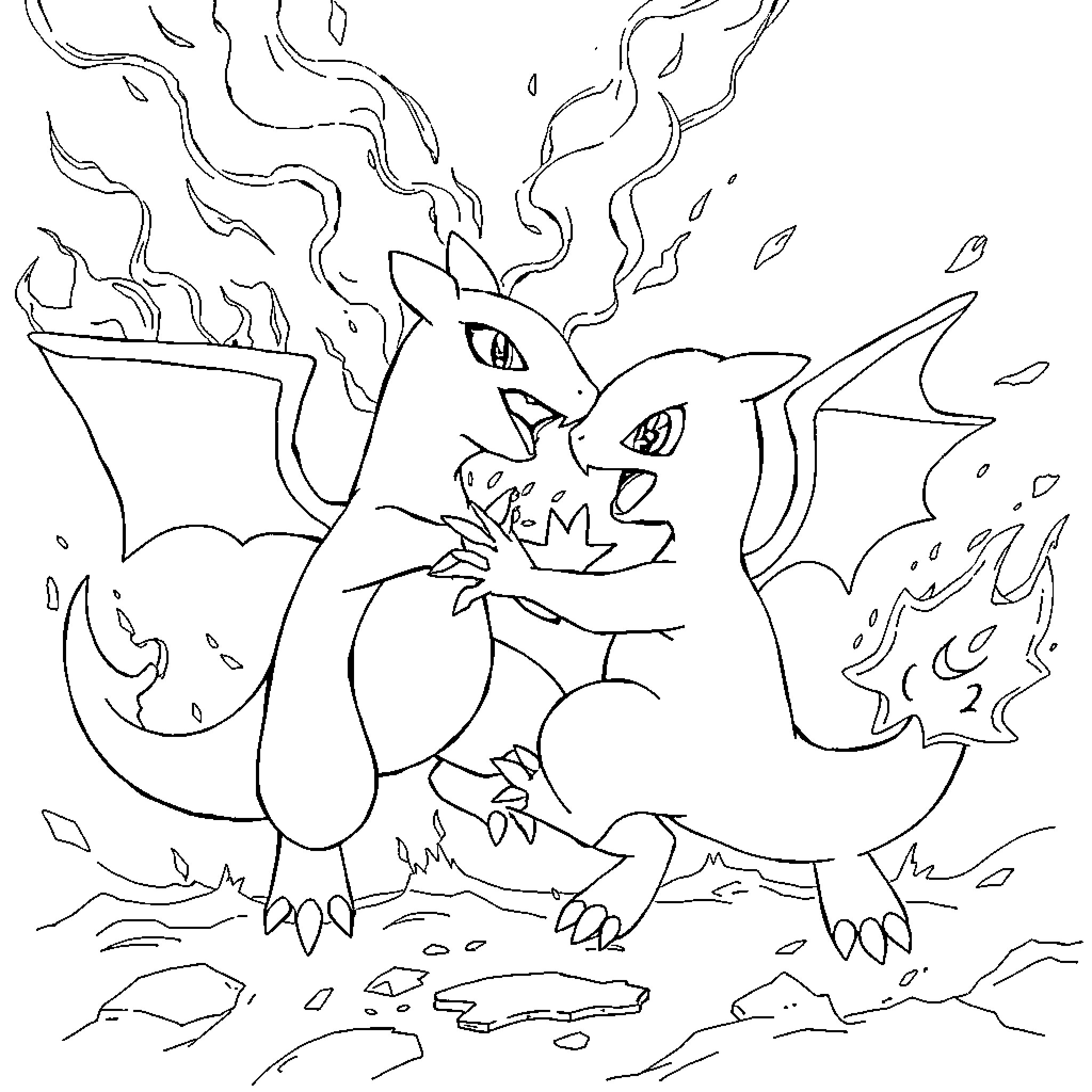Gabi's Fiery Pokémon Adventure Coloring Page (free black-and-white line drawing printable PDF for all, from beginners to advanced learners, including children, teens, adults, and seniors)