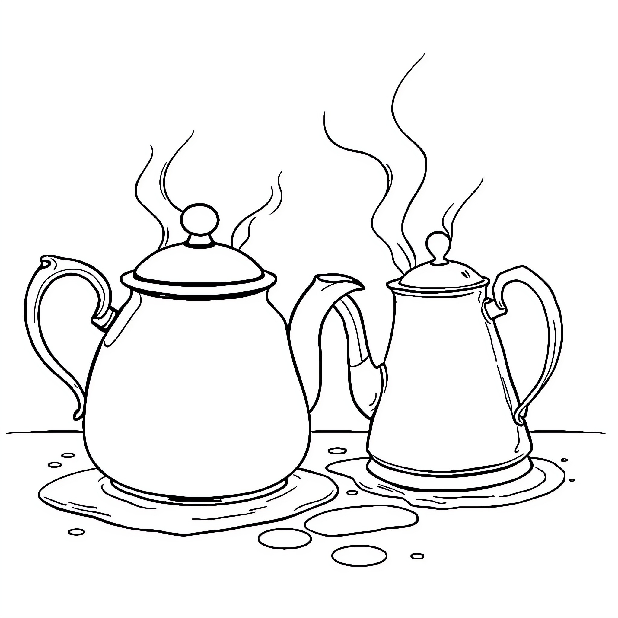 Kettle steams and simmers on the stovetop Coloring Page (free black-and-white line drawing printable PDF for all, from beginners to advanced learners, including children, teens, adults, and seniors)