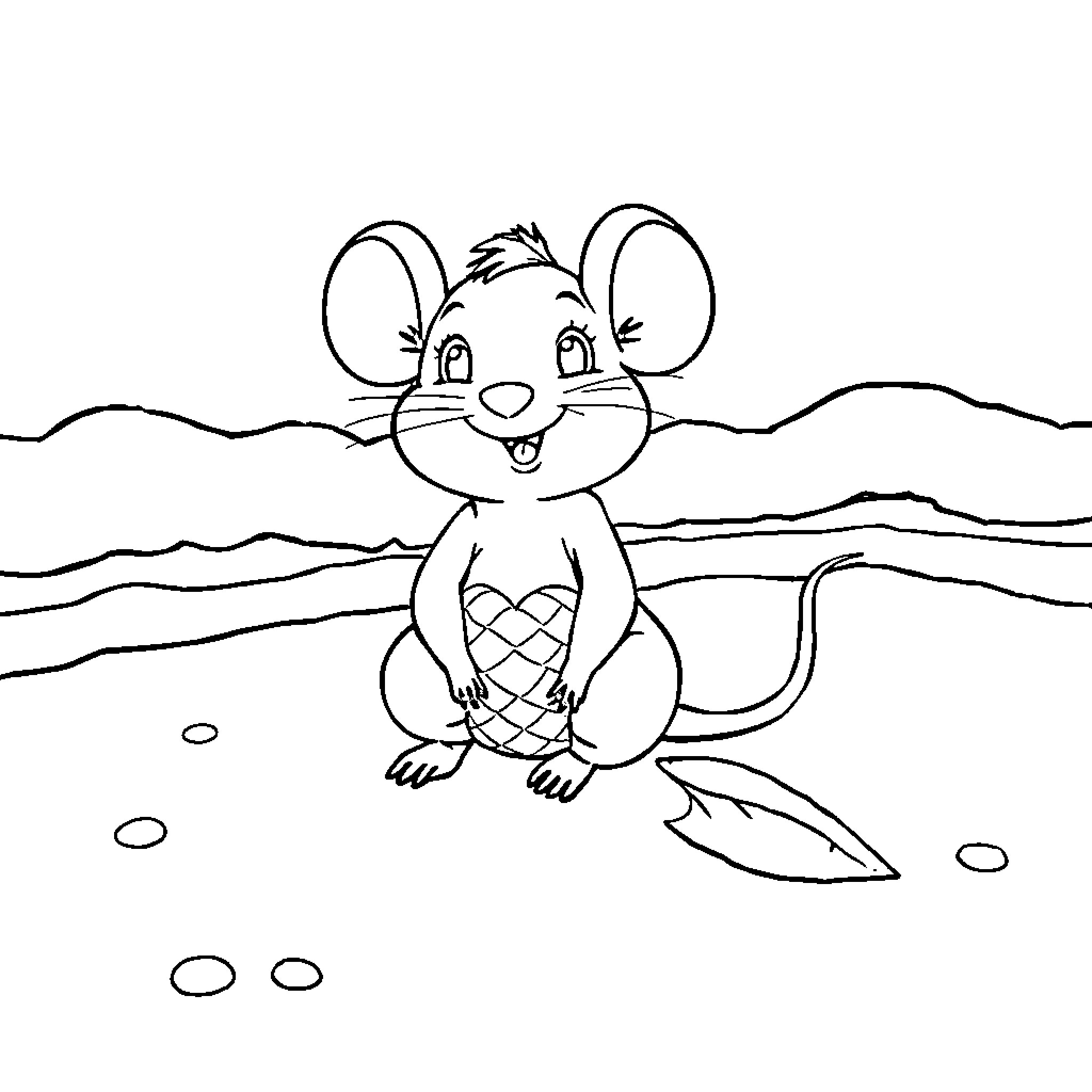 Mermaid Mouse playing in the waves Coloring Page (free black-and-white line drawing printable PDF for all, from beginners to advanced learners, including children, teens, adults, and seniors)