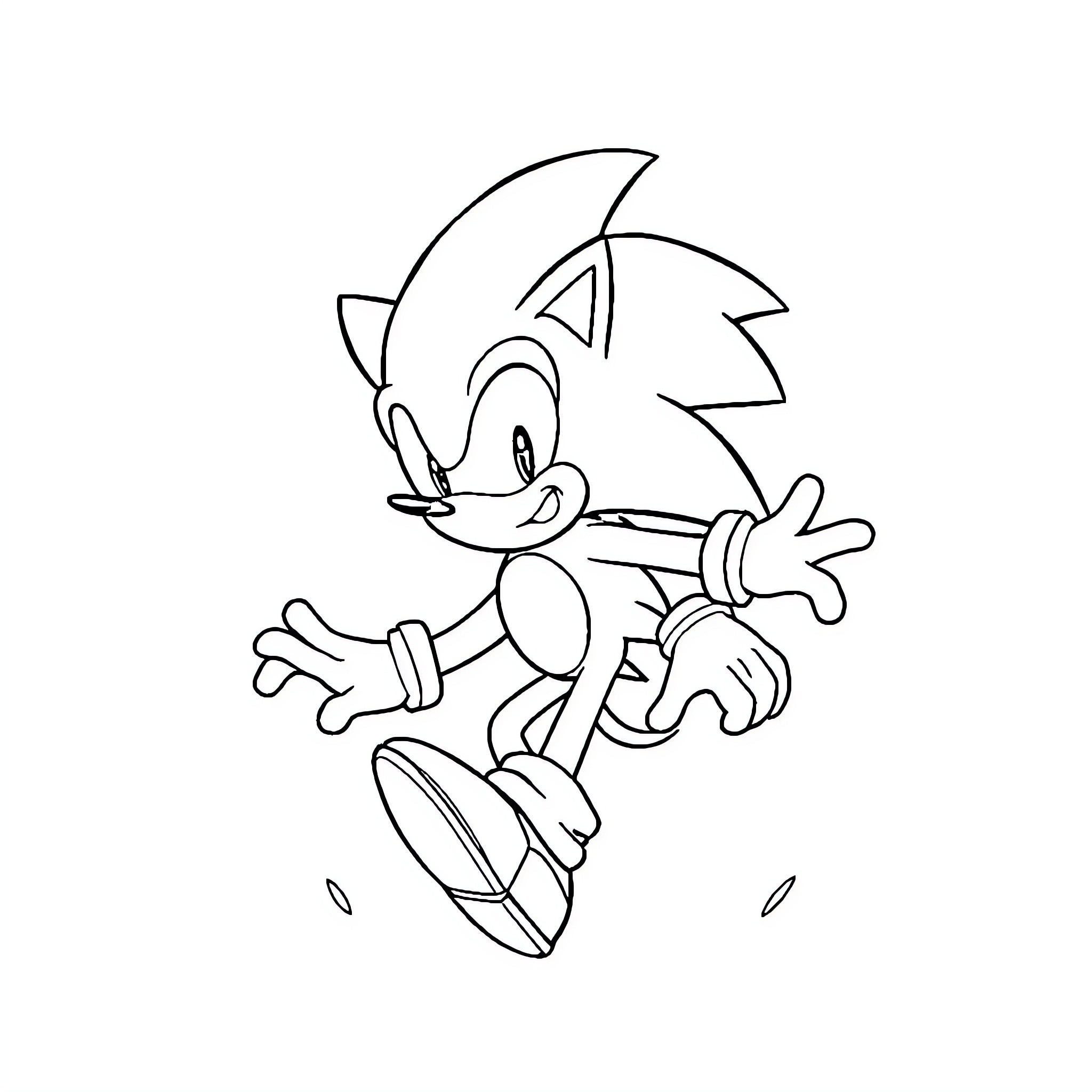 Sonic running playfully Coloring Page (free black-and-white line drawing printable PDF for all, from beginners to advanced learners, including children, teens, adults, and seniors)