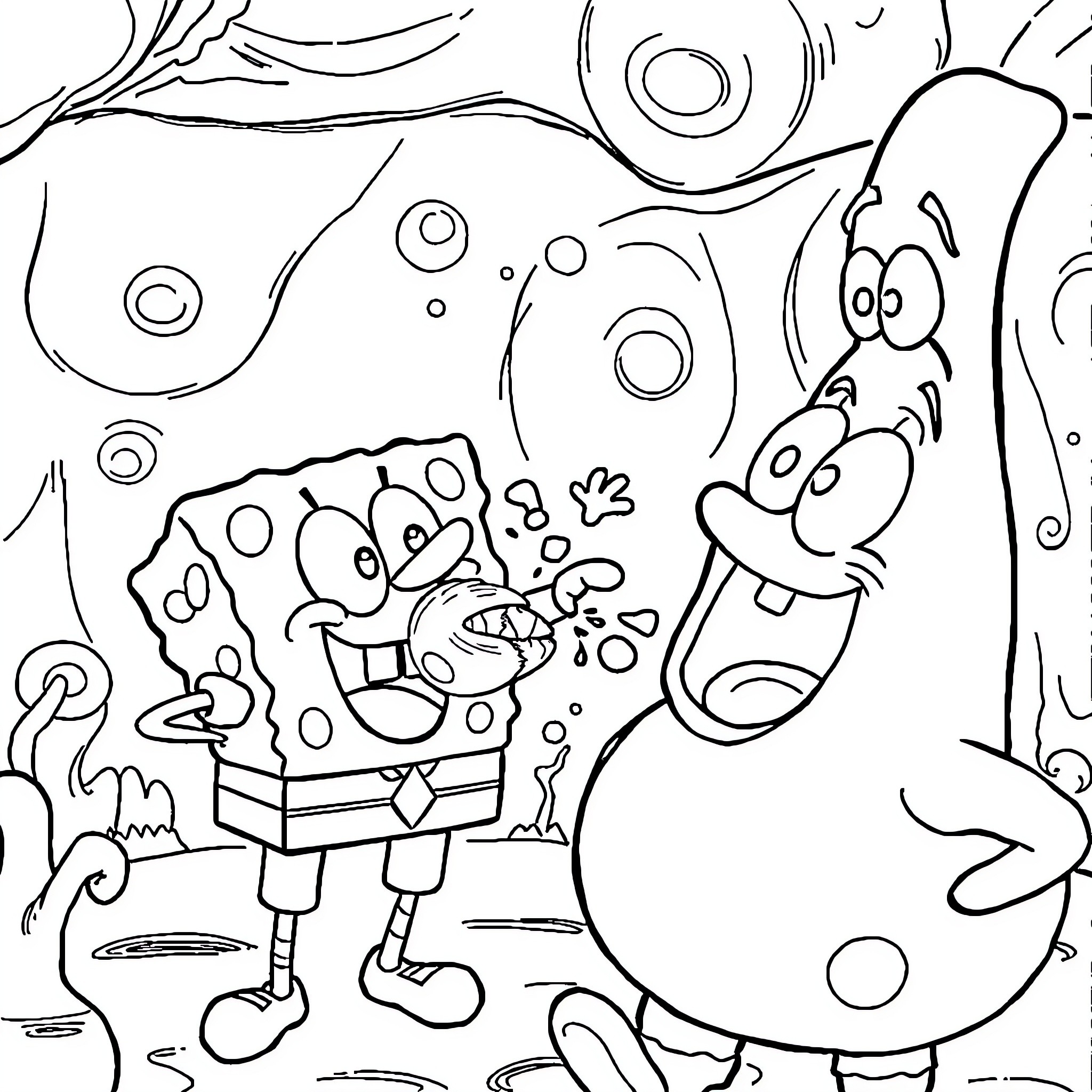 Kirby in a Whimsical Underwater Adventure Coloring Page (free black-and-white line drawing printable PDF for all, from beginners to advanced learners, including children, teens, adults, and seniors)