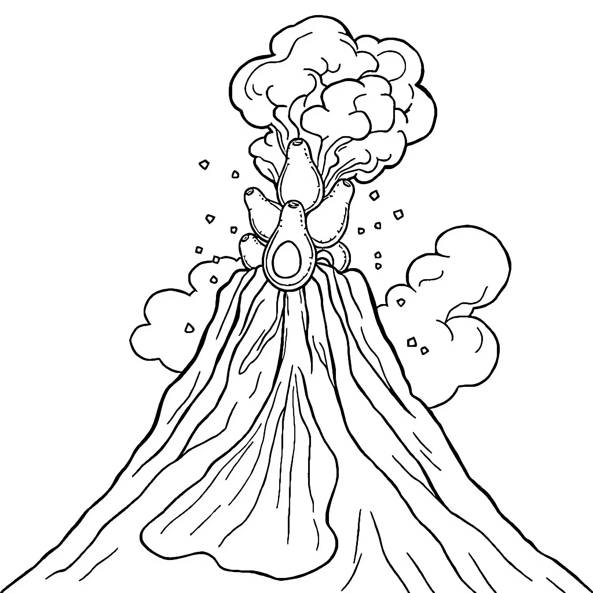 Volcano erupting with dramatic smoke and flames Coloring Page (free black-and-white line drawing printable PDF for all, from beginners to advanced learners, including children, teens, adults, and seniors)