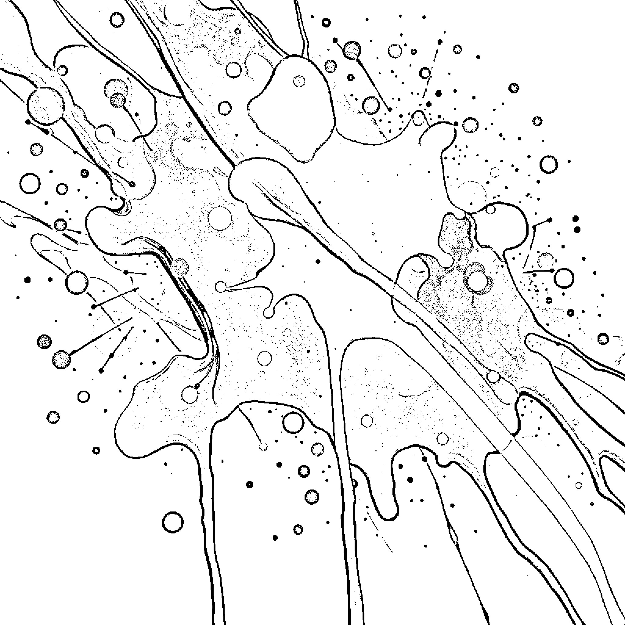 Paint Splash Abstract Artwork Coloring Page (free black-and-white line drawing printable PDF for all, from beginners to advanced learners, including children, teens, adults, and seniors)