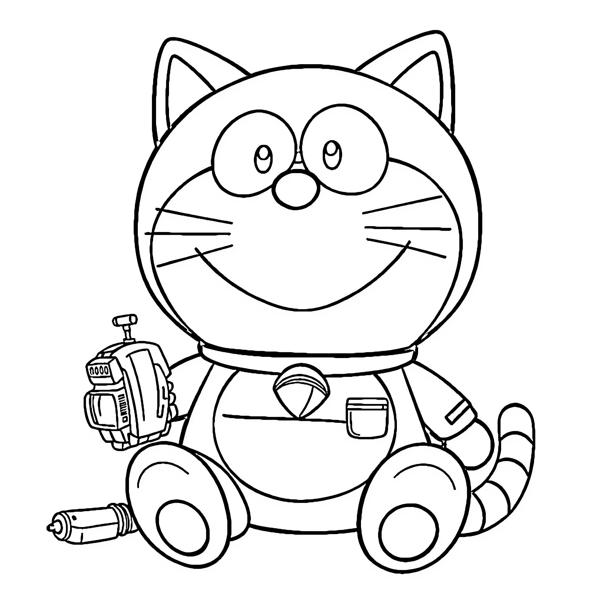 Doraemon, the Friendly Robot Cat Coloring Page (free black-and-white line drawing printable PDF for all, from beginners to advanced learners, including children, teens, adults, and seniors)