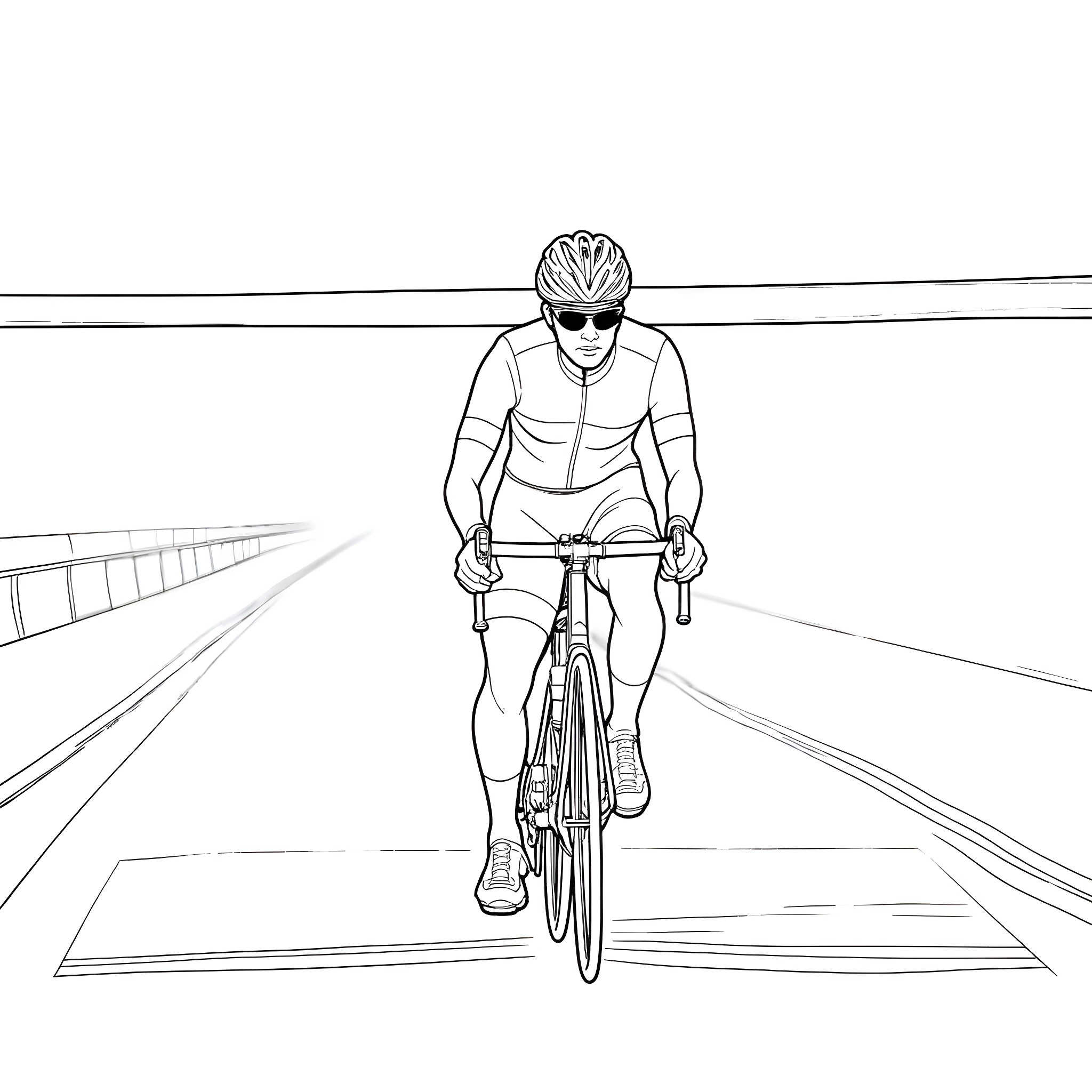 Wout van Aert riding a bicycle on the road Coloring Page (free black-and-white line drawing printable PDF for all, from beginners to advanced learners, including children, teens, adults, and seniors)