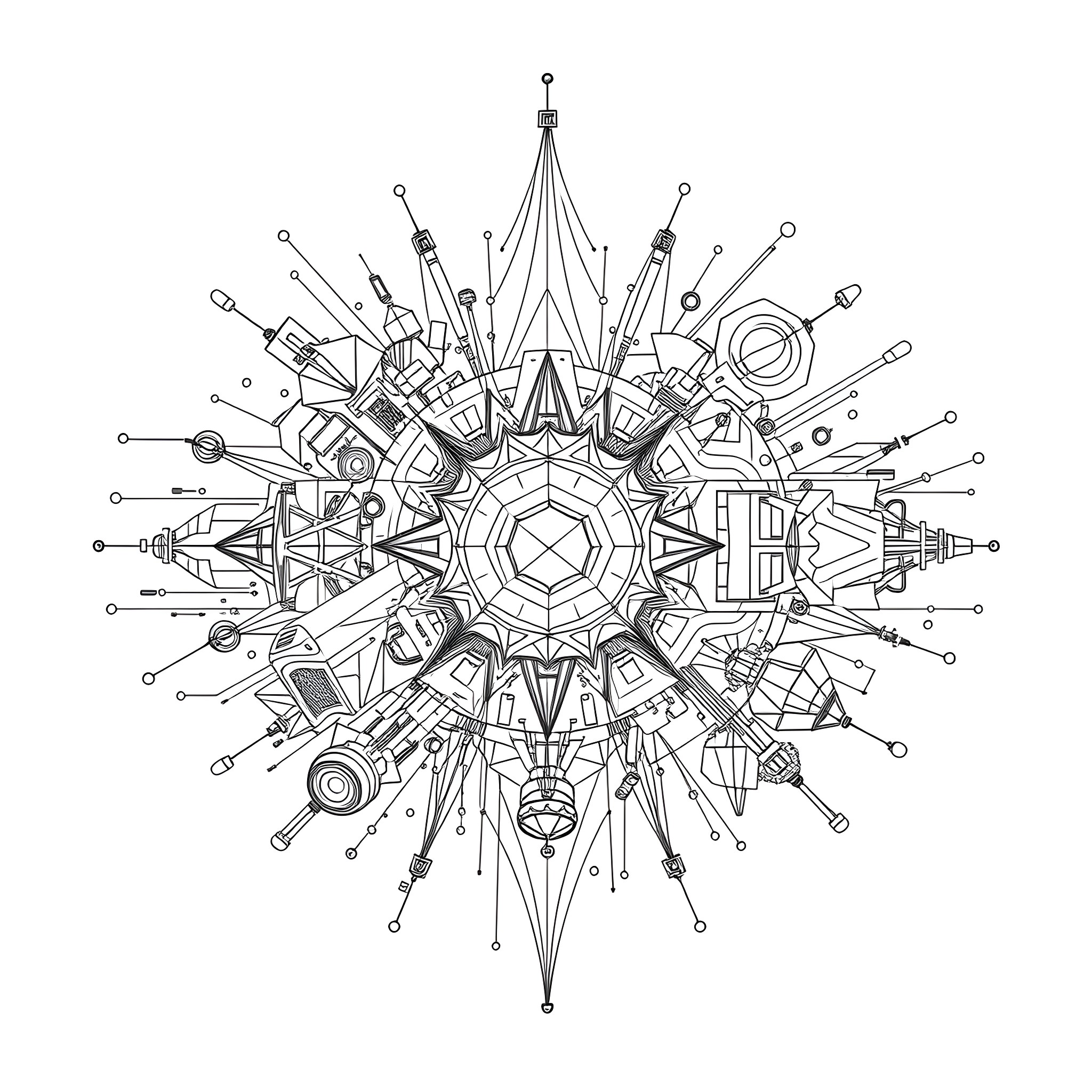 Pattern of abstract technological elements Coloring Page (free black-and-white line drawing printable PDF for all, from beginners to advanced learners, including children, teens, adults, and seniors)