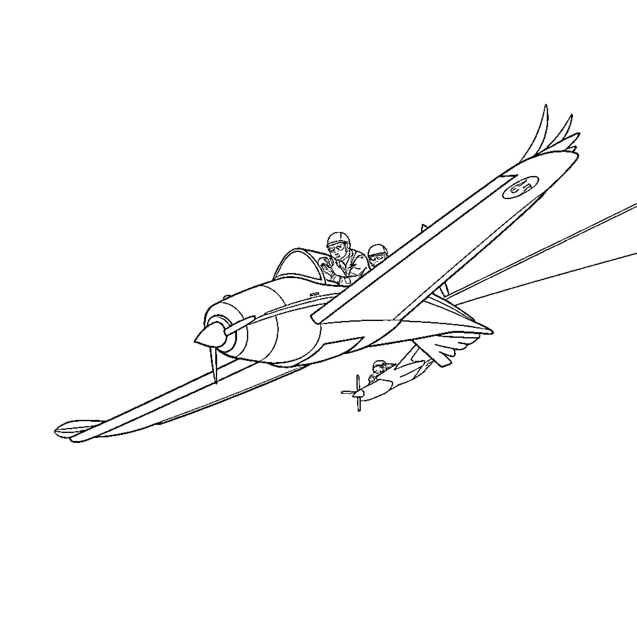 Eagle soaring high with pilot in jet aircraft Coloring Page (free black-and-white line drawing printable PDF for all, from beginners to advanced learners, including children, teens, adults, and seniors)