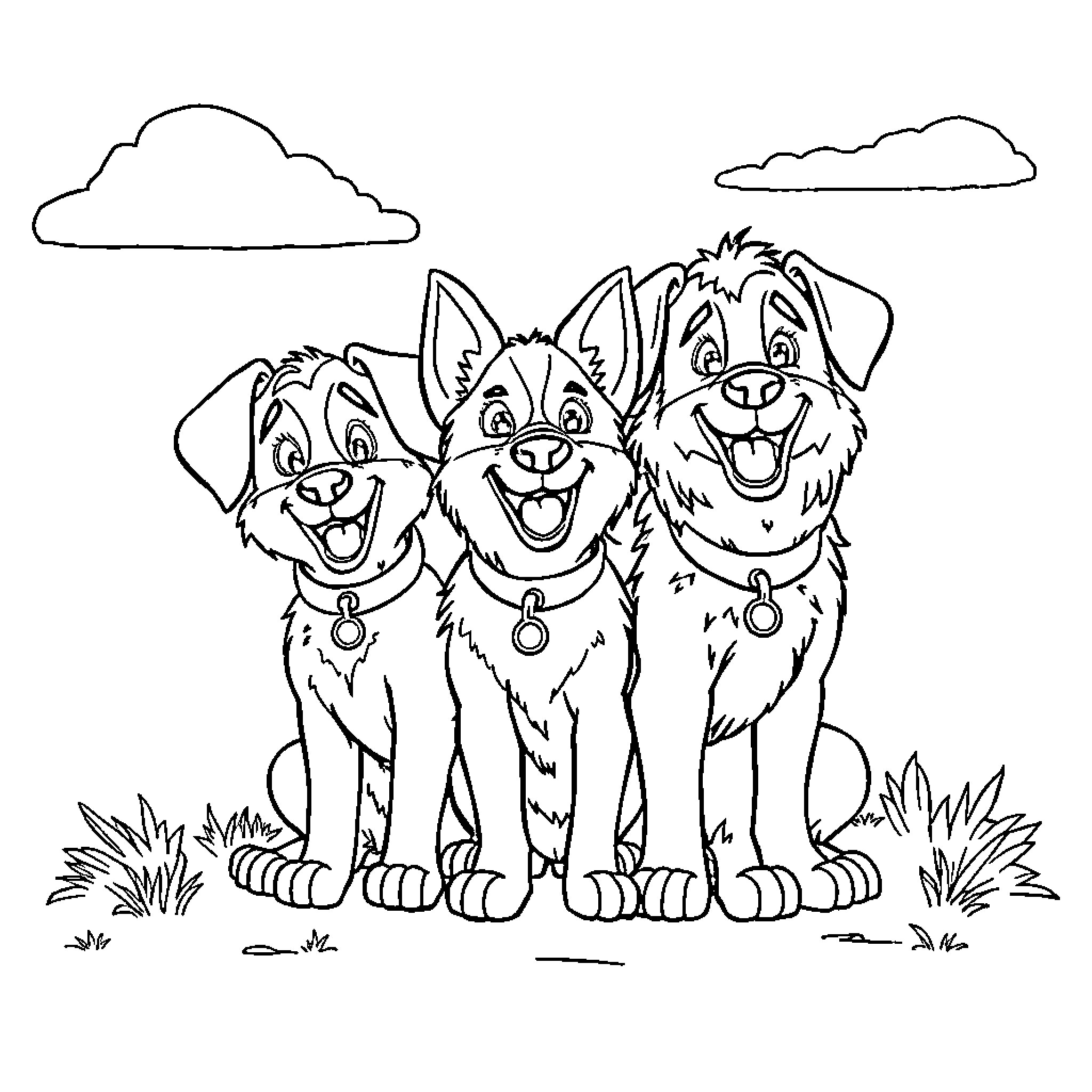Paw Patrol Pups Cheerful Outdoor Adventure Coloring Page (free black-and-white line drawing printable PDF for all, from beginners to advanced learners, including children, teens, adults, and seniors)