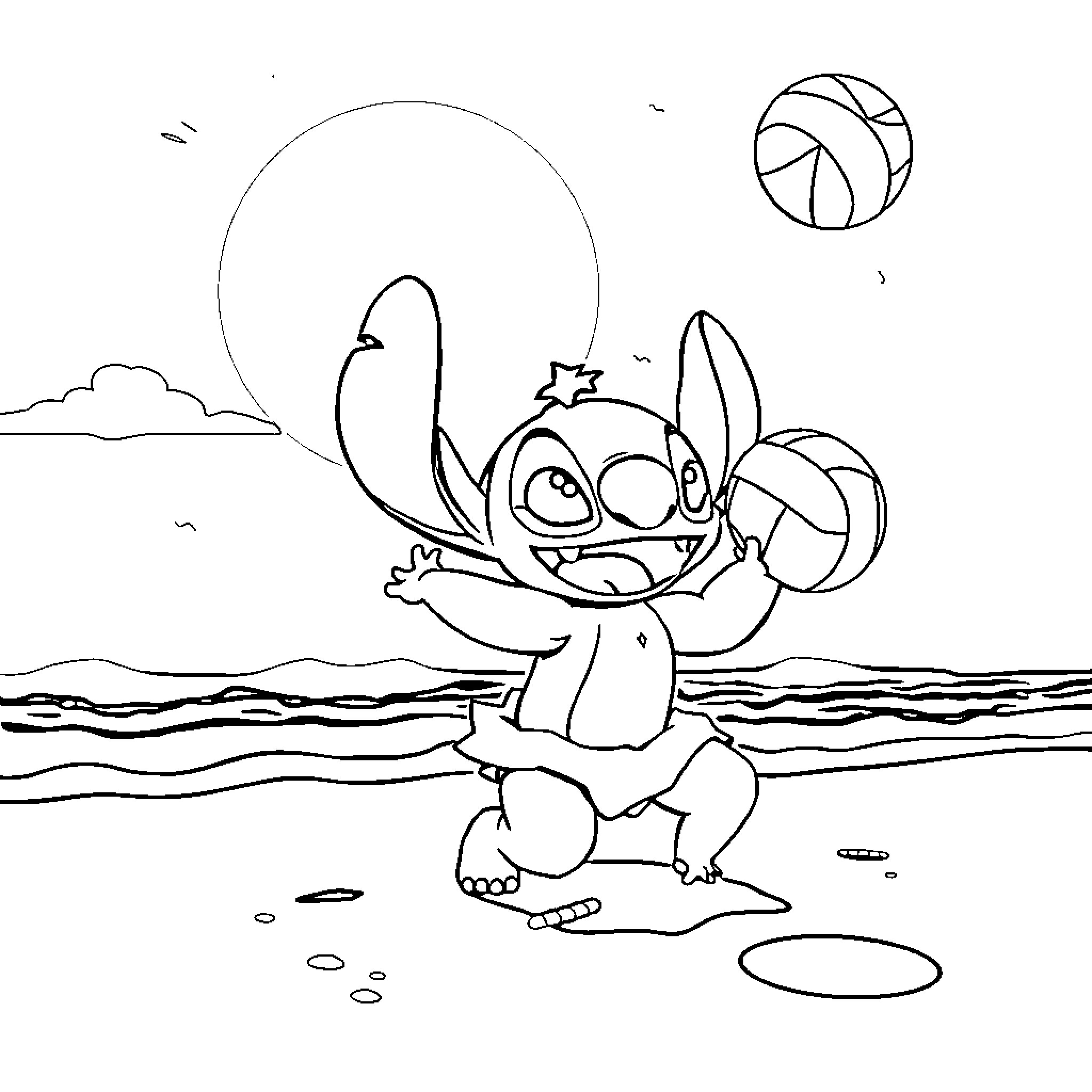 Angel Playing Happily with Beach Toys Coloring Page (free black-and-white line drawing printable PDF for all, from beginners to advanced learners, including children, teens, adults, and seniors)