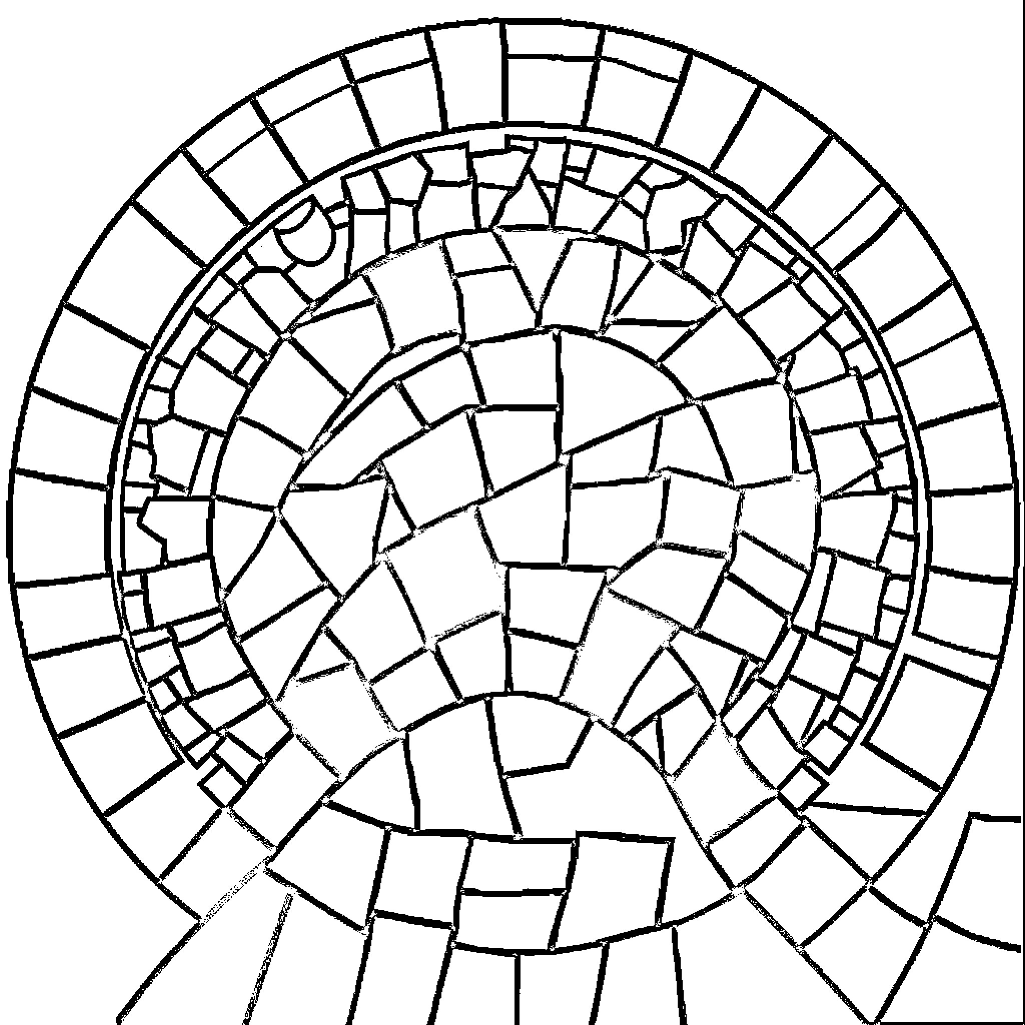 Mosaic of geometric patterns and shapes Coloring Page (free black-and-white line drawing printable PDF for all, from beginners to advanced learners, including children, teens, adults, and seniors)