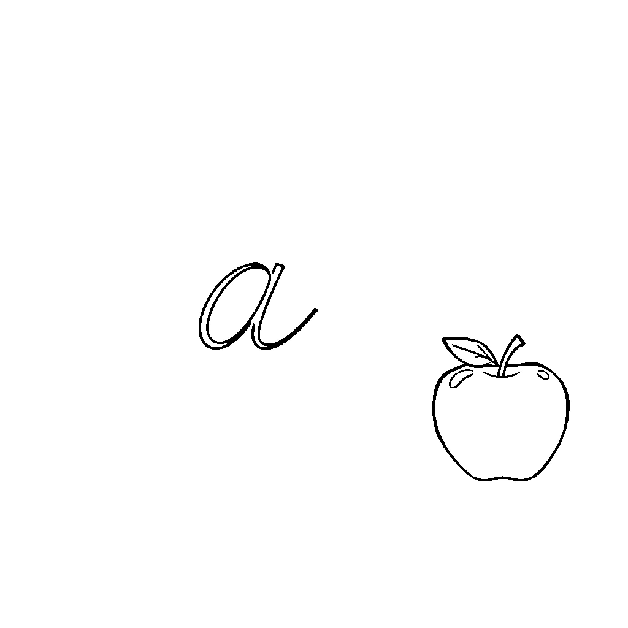 Letter A with an Apple Illustration Coloring Page (free black-and-white line drawing printable PDF for all, from beginners to advanced learners, including children, teens, adults, and seniors)