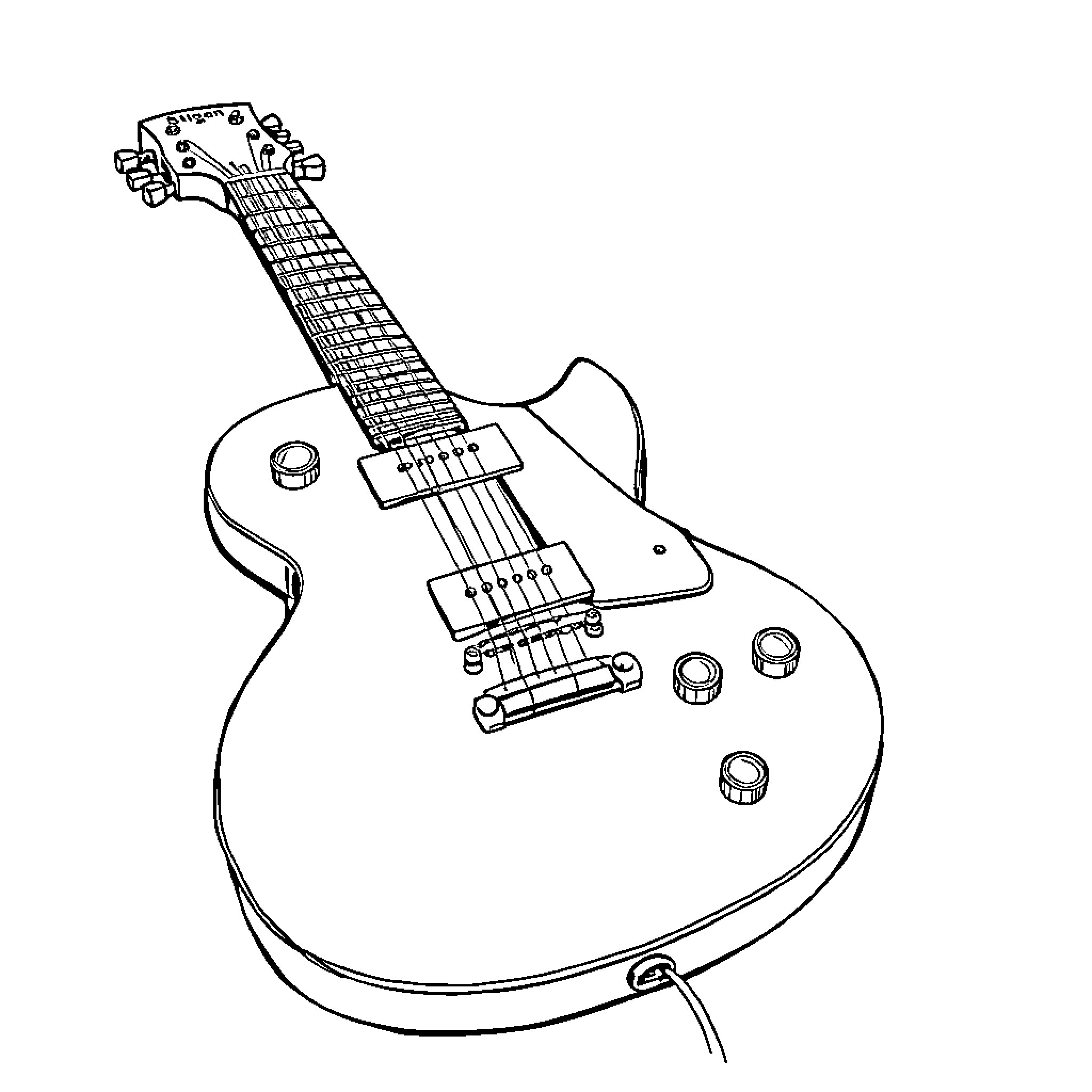 Guitar in simple line art design Coloring Page (free black-and-white line drawing printable PDF for all, from beginners to advanced learners, including children, teens, adults, and seniors)